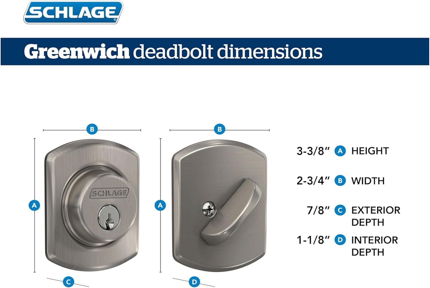Schlage B60n-Grw Single Cylinder Keyed Entry Deadbolt - Black