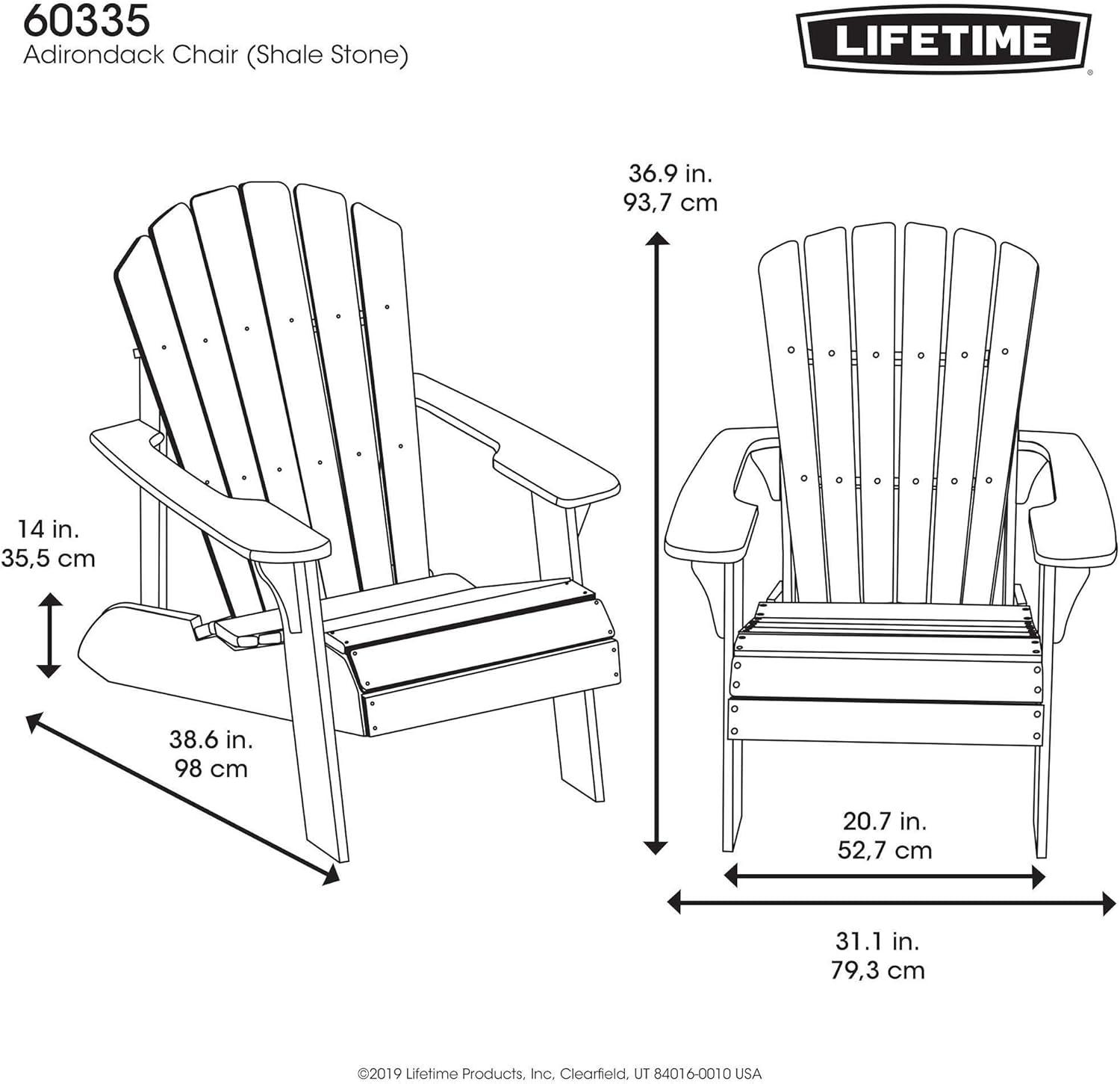 Lifetime Classic Outdoor Polystyrene Adirondack Chair, Weather-Resistant, Shale Stone (60335)