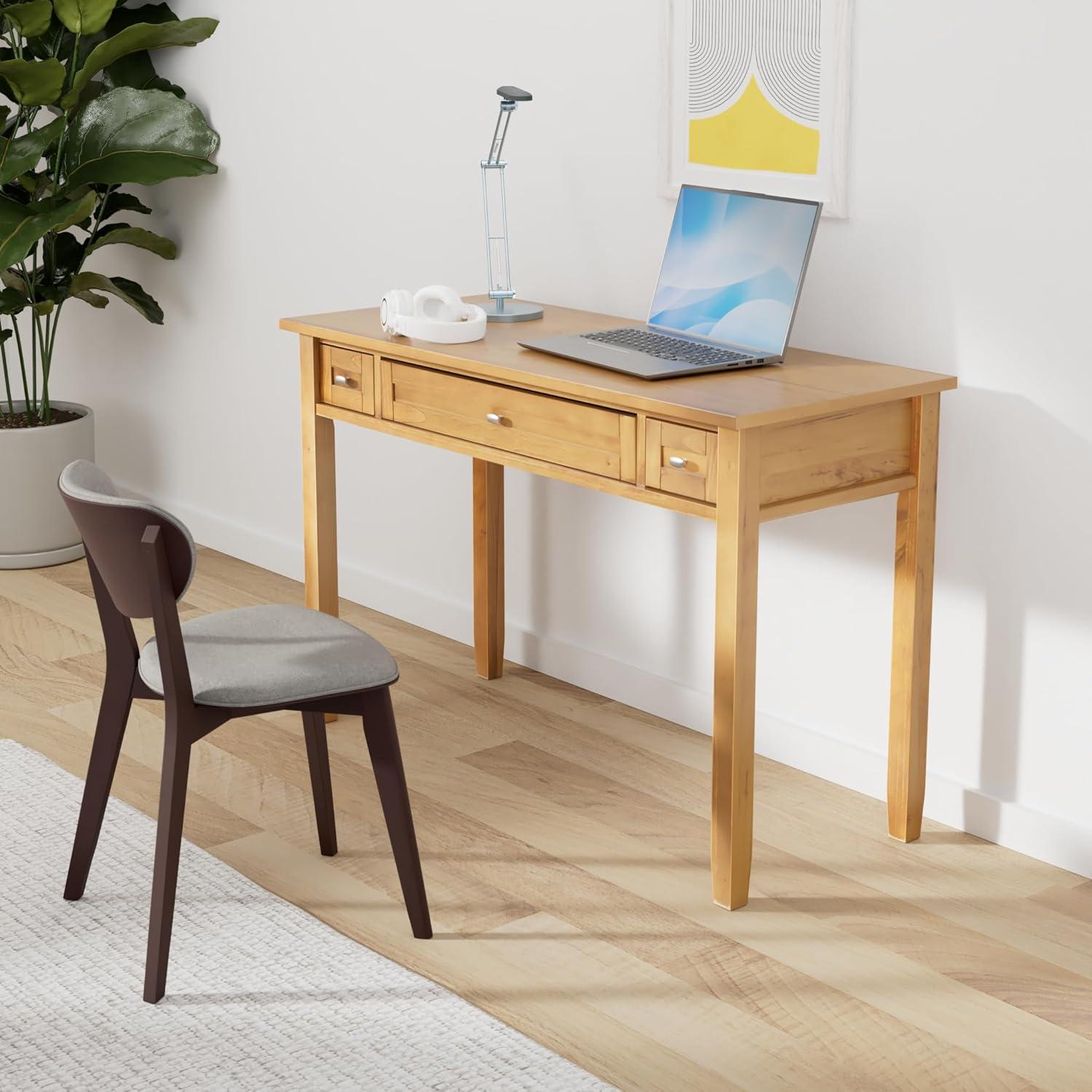 Simpli Home Warm Shaker 48"W Solid Wood Desk, Transitional Style with Keyboard Tray