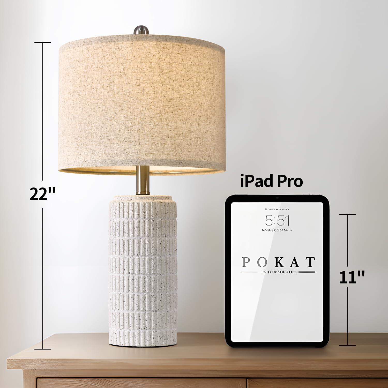 23" Modern Ceramic Table Lamp Set of 2 for Living Room White Desk Lamps for Bedroom Farmhouse Bedside Nightstand Bedside Lamp End Table Lamps Beige