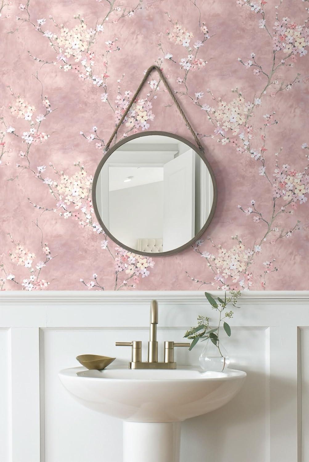 Harry & Grace Dusty Rose Floral Blossom Peel and Stick Wallpaper - 27 in. W. x 18 ft. L. Roll