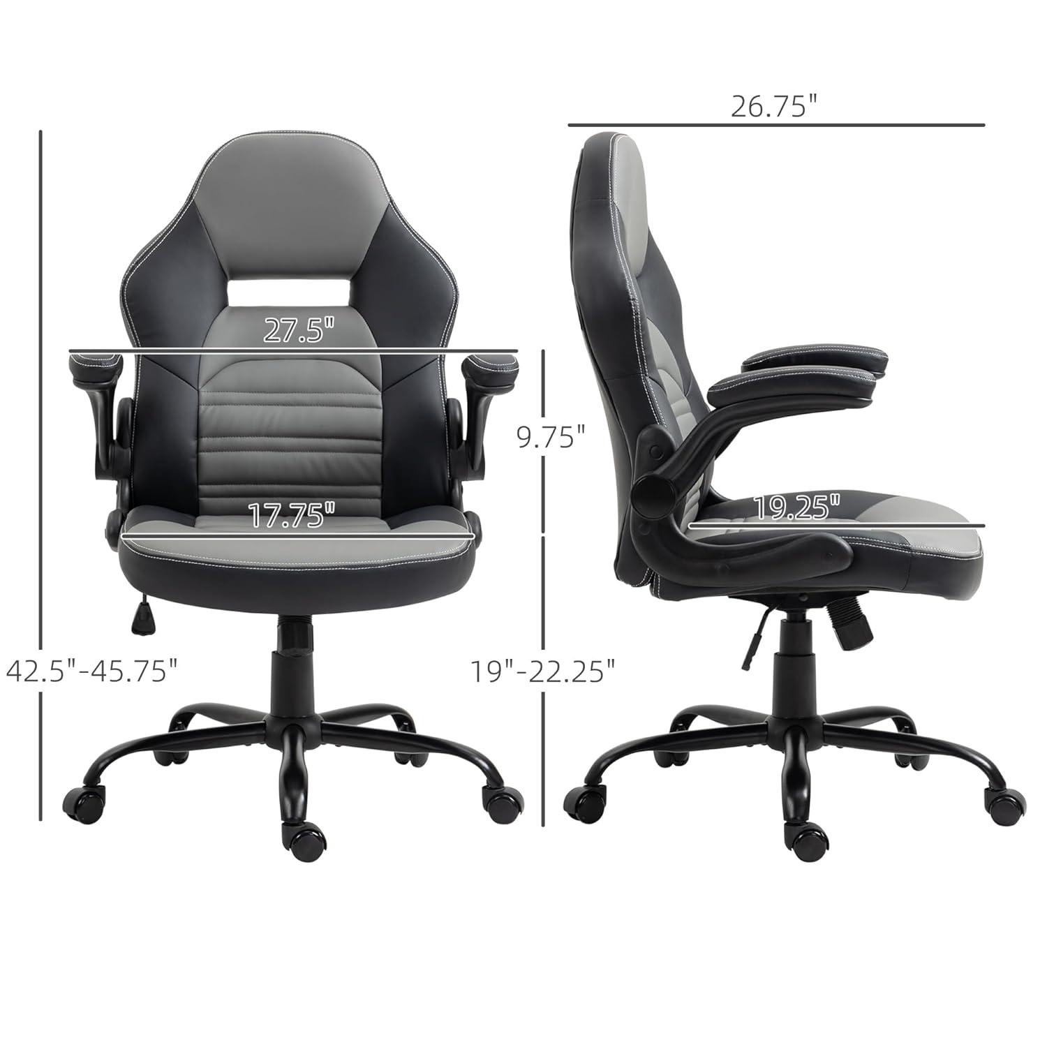 Vinsetto Ergonomic Gaming Chair, Racing Style Computer Chair, Executive Home Office Desk Chair with Faux PU Leather, Tilt, Swivel Wheels, Black / Gray
