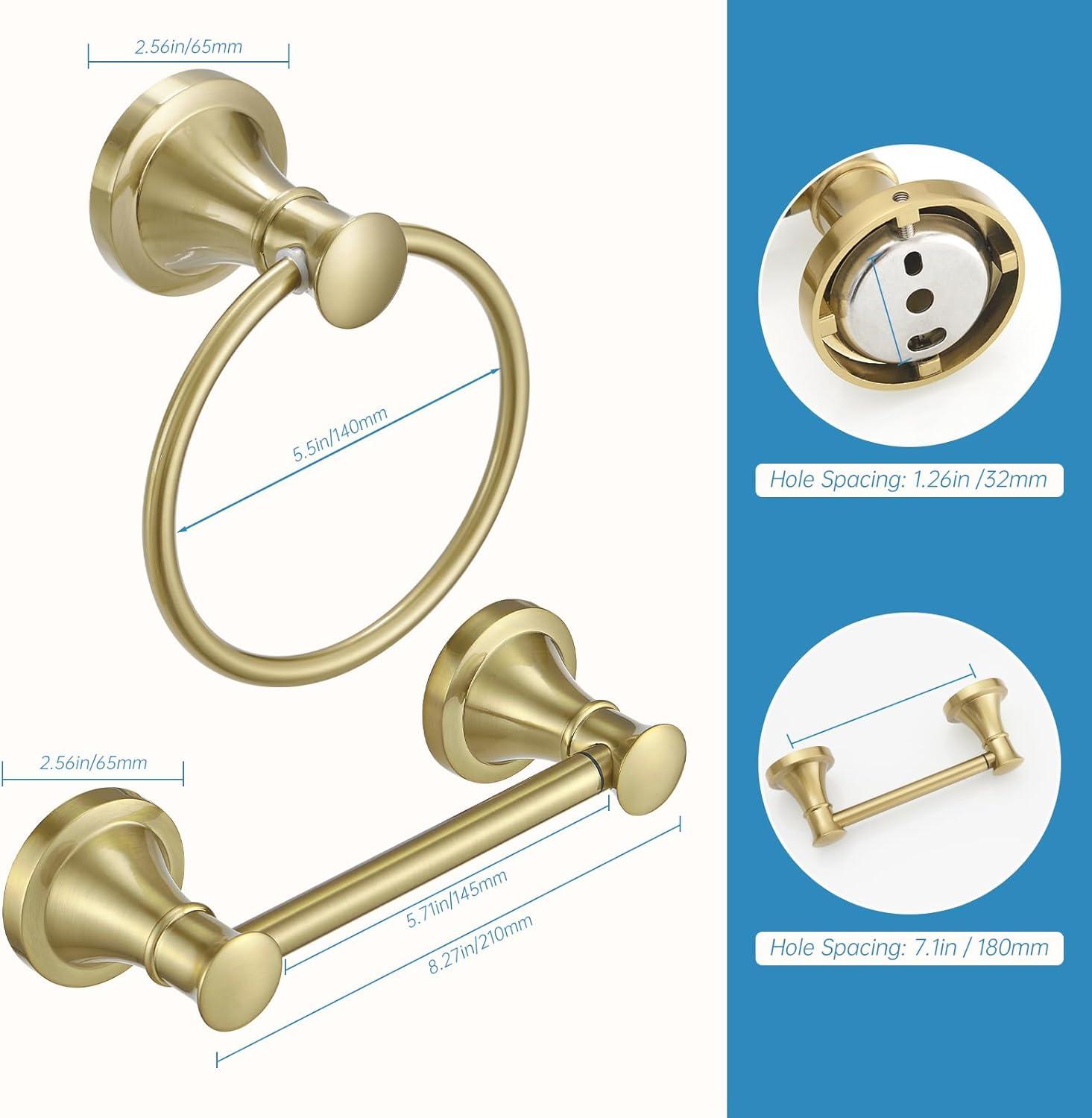 Chihod Toilet Paper Holder & Towel Ring Brushed Gold Hand Towel Holder 2-Pieces Bathroom Accessories Towel Rack Wall Mounted Bathroom Hardware Set Stainless Steel C38