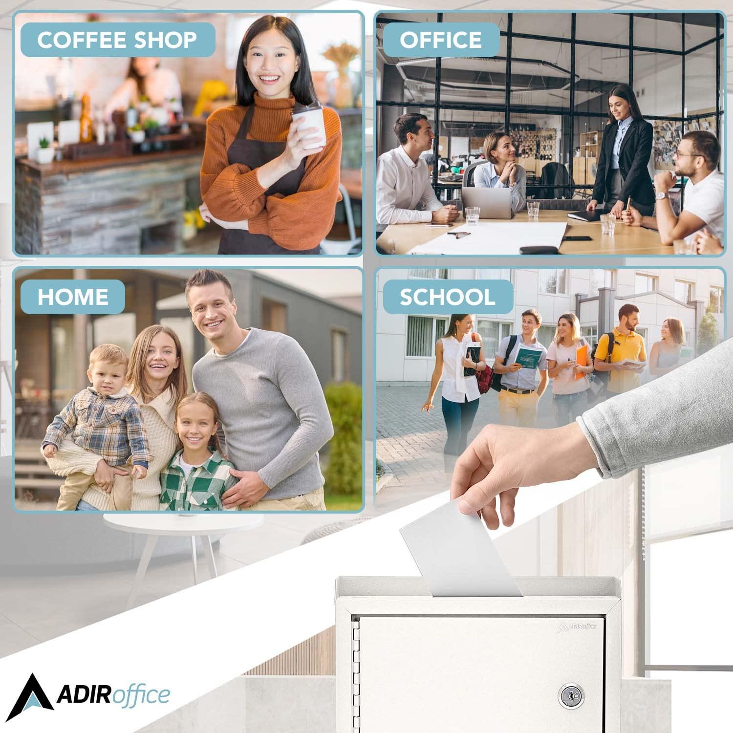 Adir Suggestion Box with Slot and Lock - Drop Box with Lock, Cash Dropbox - 9.8x7.5x3.4 In. Metal Deposit Box in White