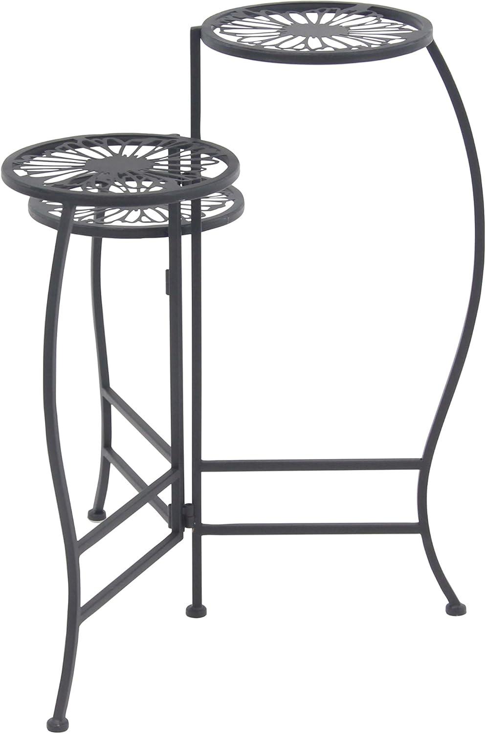 24" Black Metal 3-Tier Round Plant Stand