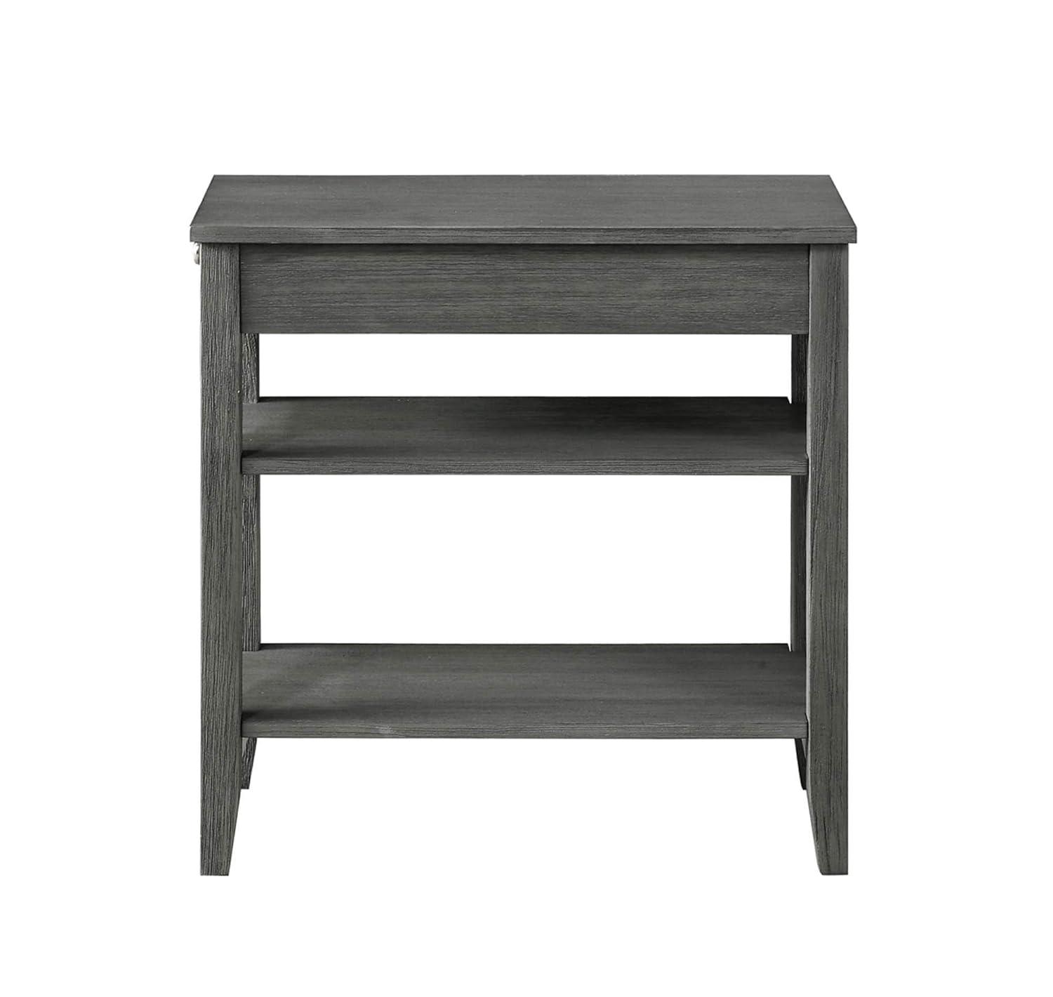 Convenience Concepts American Heritage 1 Drawer Chairside End Table with Shelves, Wirebrush Dark Gray