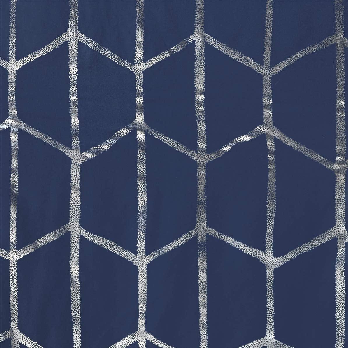63"x50" Arielle Total Blackout Metallic Printed Curtain Panel Navy: Intelligent Design, Geometric Grommet Top, Energy Efficient