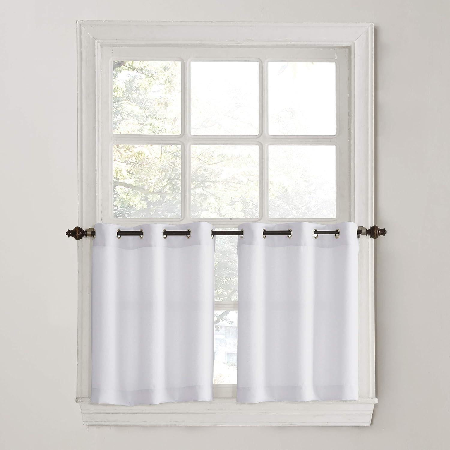 No. 918 Nathan Casual Textured Semi-Sheer Grommet Kitchen Curtains, 56"x24", White