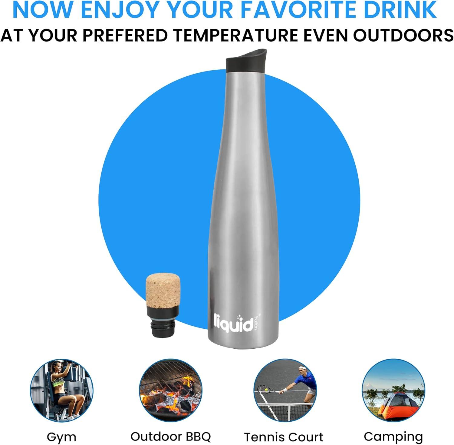 Silver Stainless Steel Insulated Wine and Water Bottle