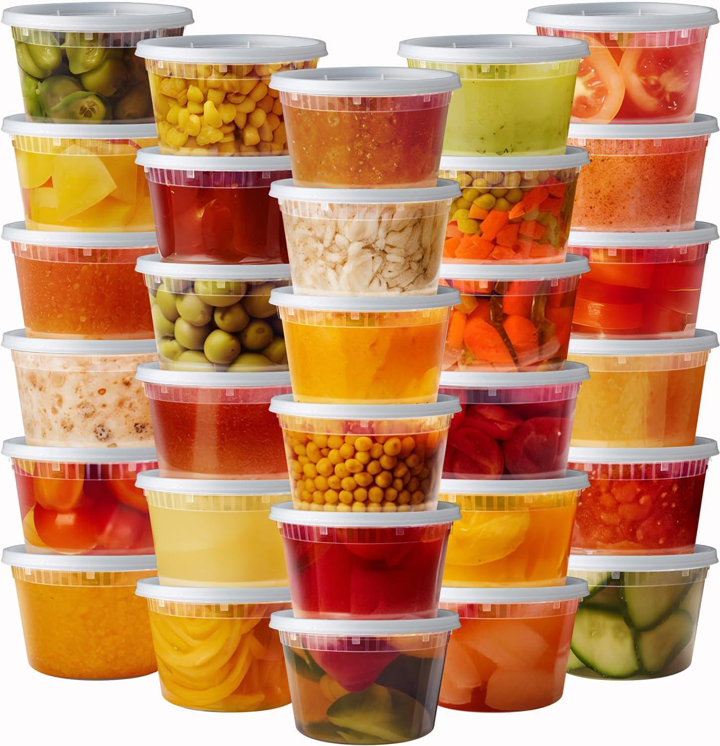 48 Sets - 16 oz. Plastic Deli Food Storage Containers with Airtight Lids