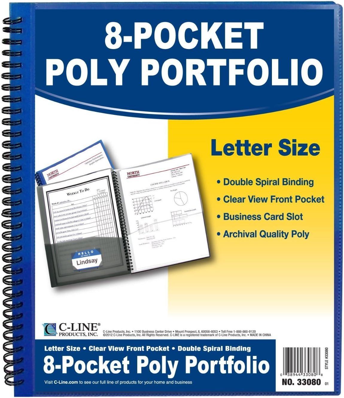 C-Line 8-Pocket Spiral-Bound Poly Portfolio, Assorted Tropic Tones, Single