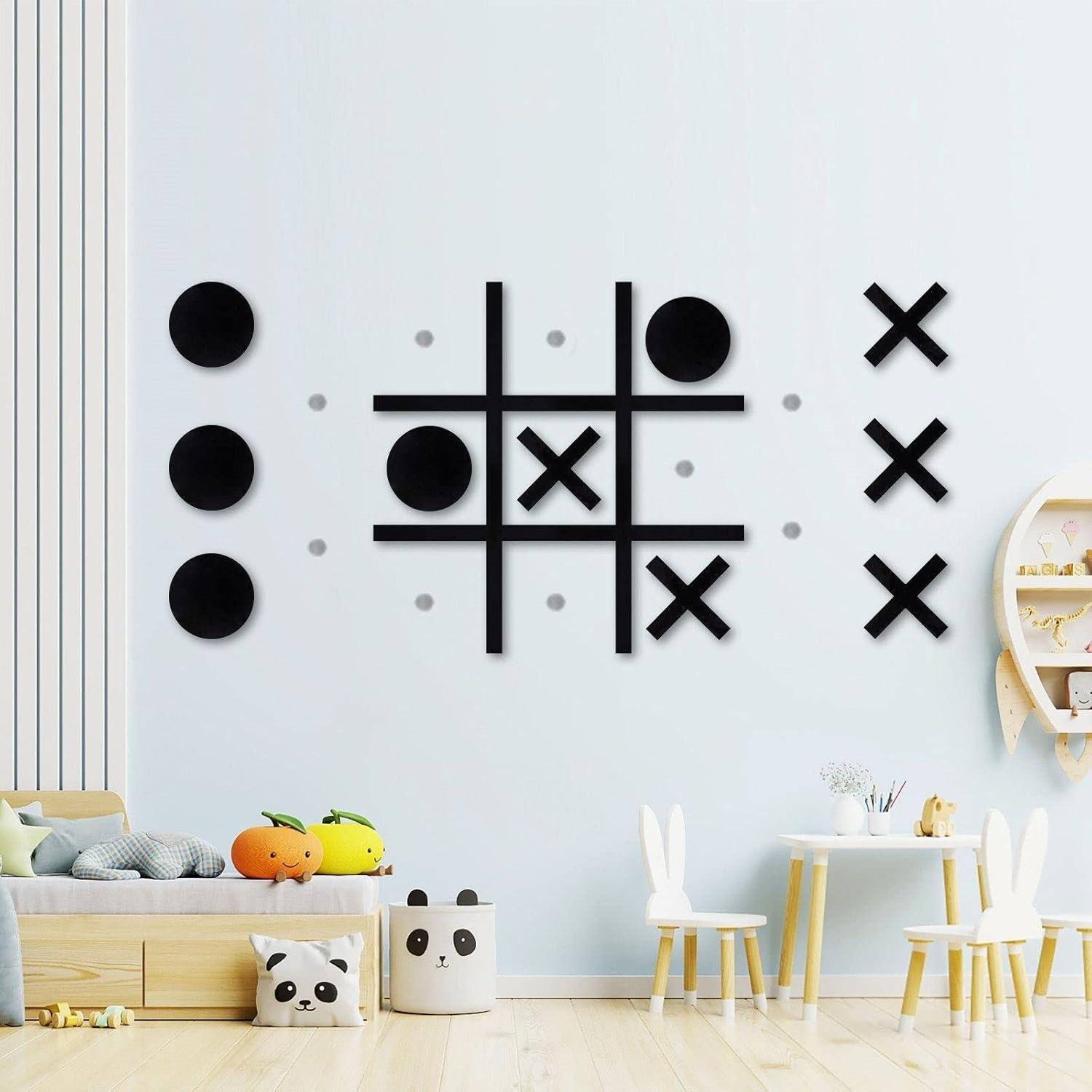 Wood Magnetic Tic Tac Toe Wall-Mount Game Fun Tic