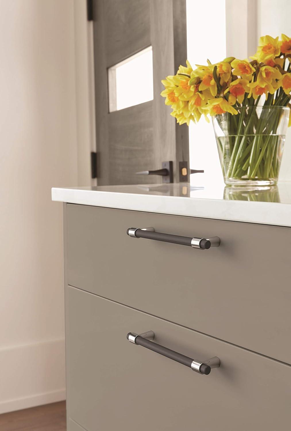 Modern Matte Black and Chrome Bar Cabinet Pull