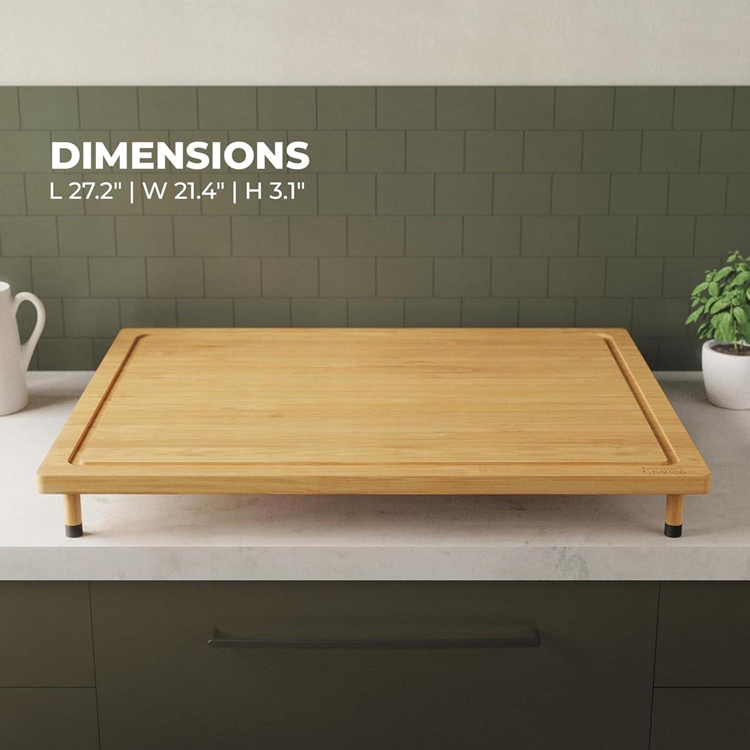 Prosumer's Choice Bamboo Stovetop Cover Cutting Board with Adjustable Legs - Large Size