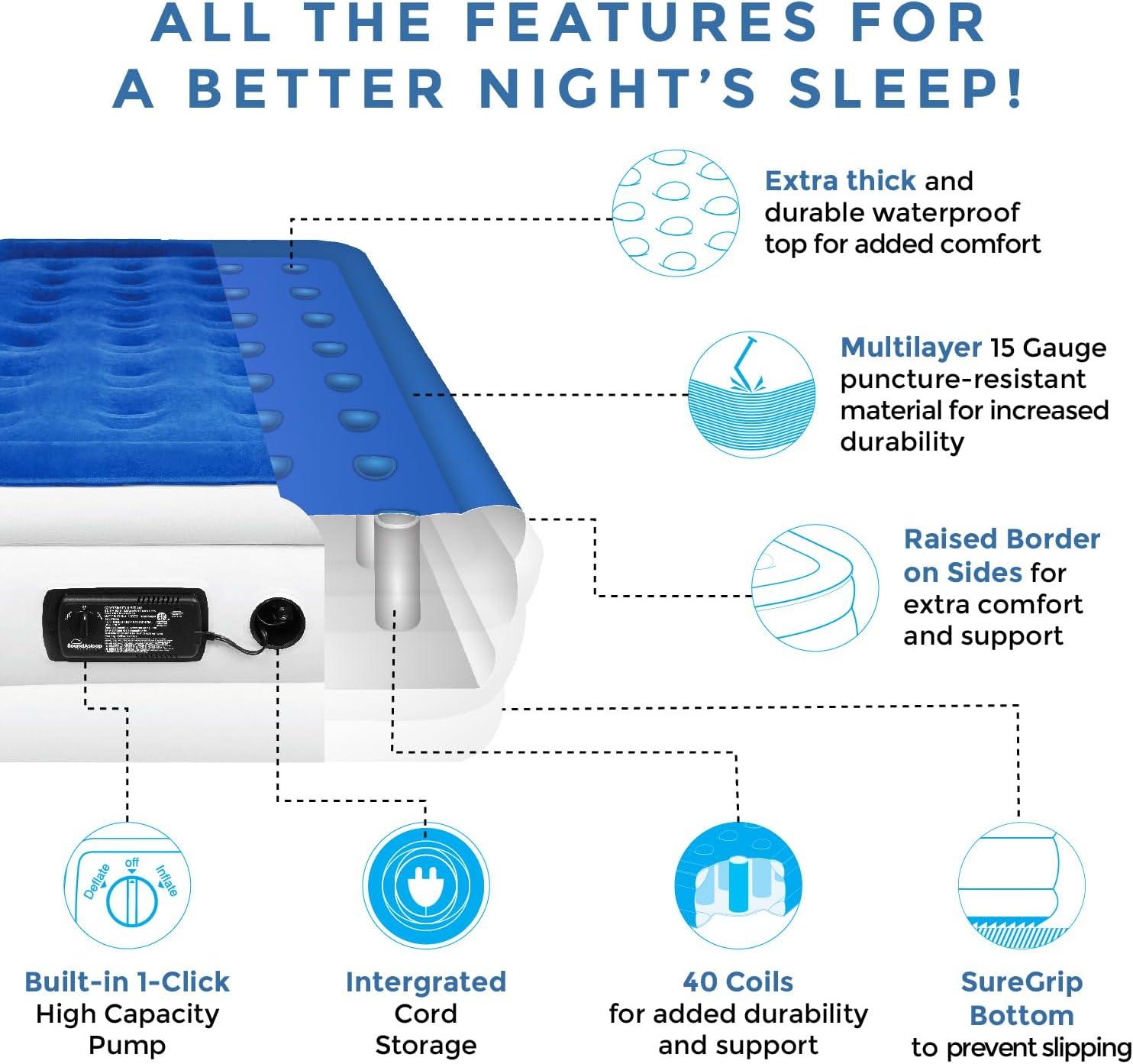 SoundAsleep Dream Series Air Mattress with ComfortCoil Technology & Internal High Capacity Pump