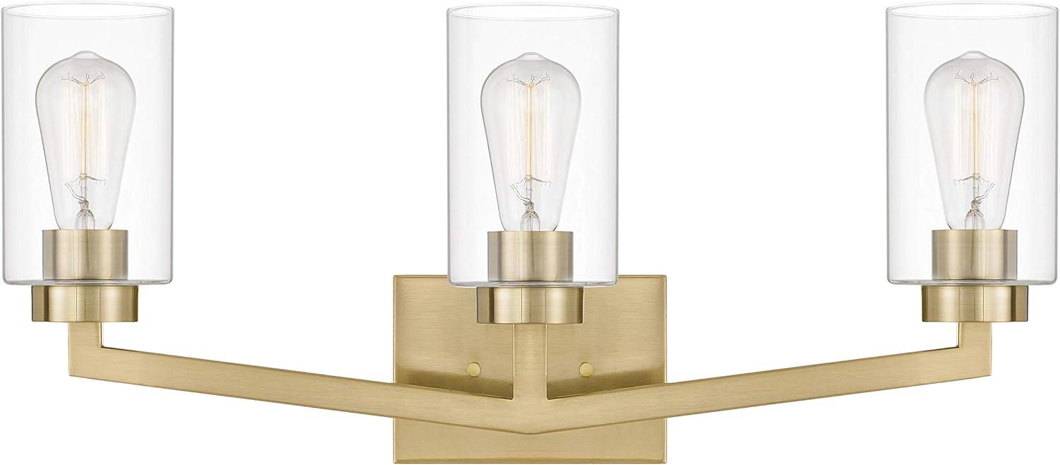 Metropolis 3-Light Satin Brass Vanity Light with Clear Glass Shades