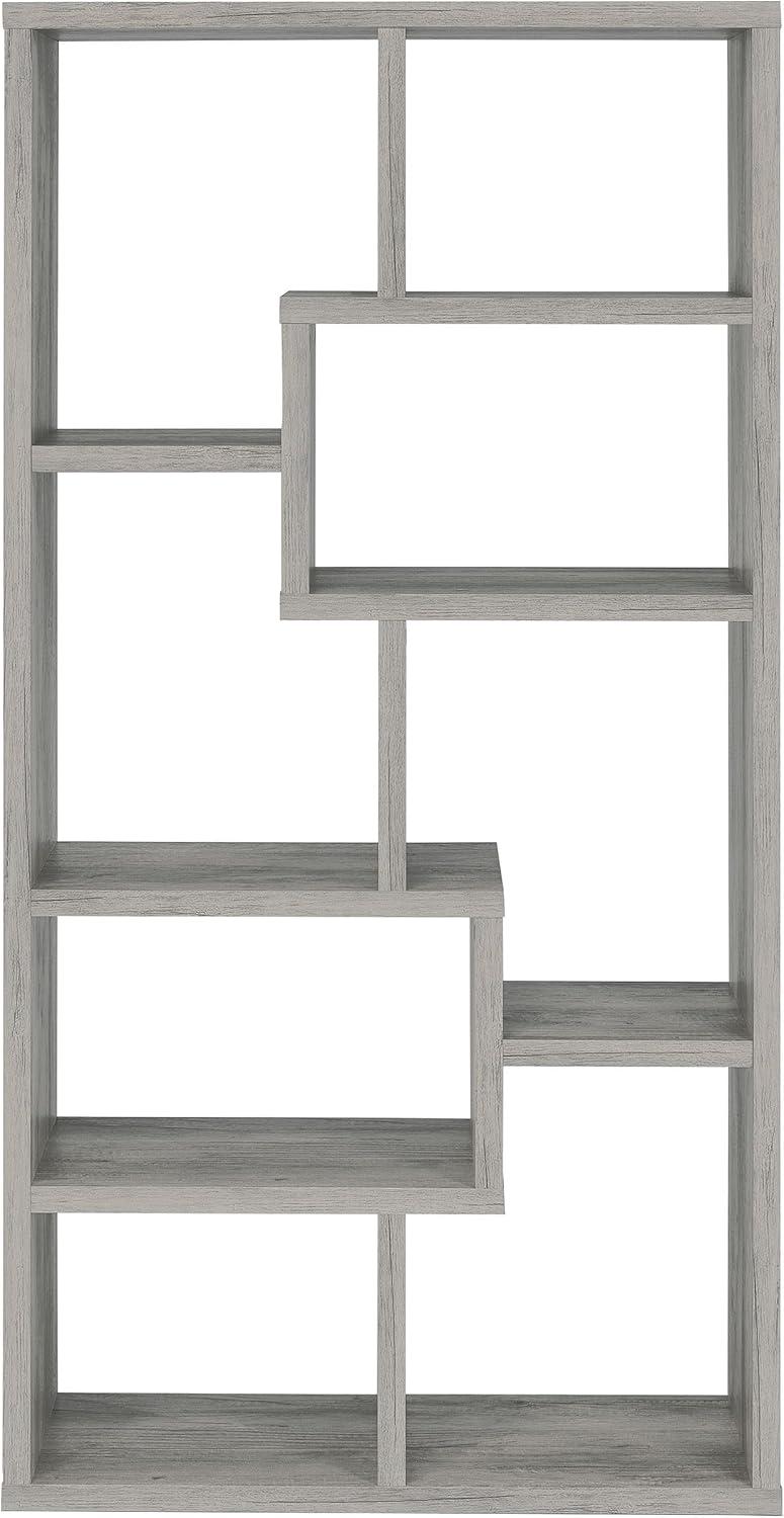 70.75" Theo 8 Shelf Bookcase Gray Driftwood - Coaster