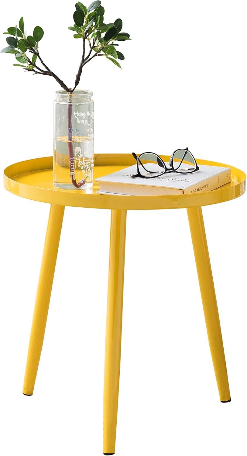 KB Designs - 3 Legs Modern Metal Round Side Sofa End Table, Yellow