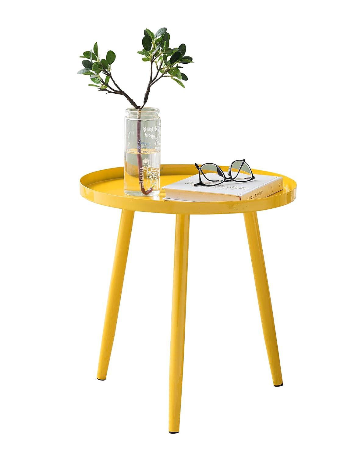 KB Designs - 3 Legs Modern Metal Round Side Sofa End Table, Yellow