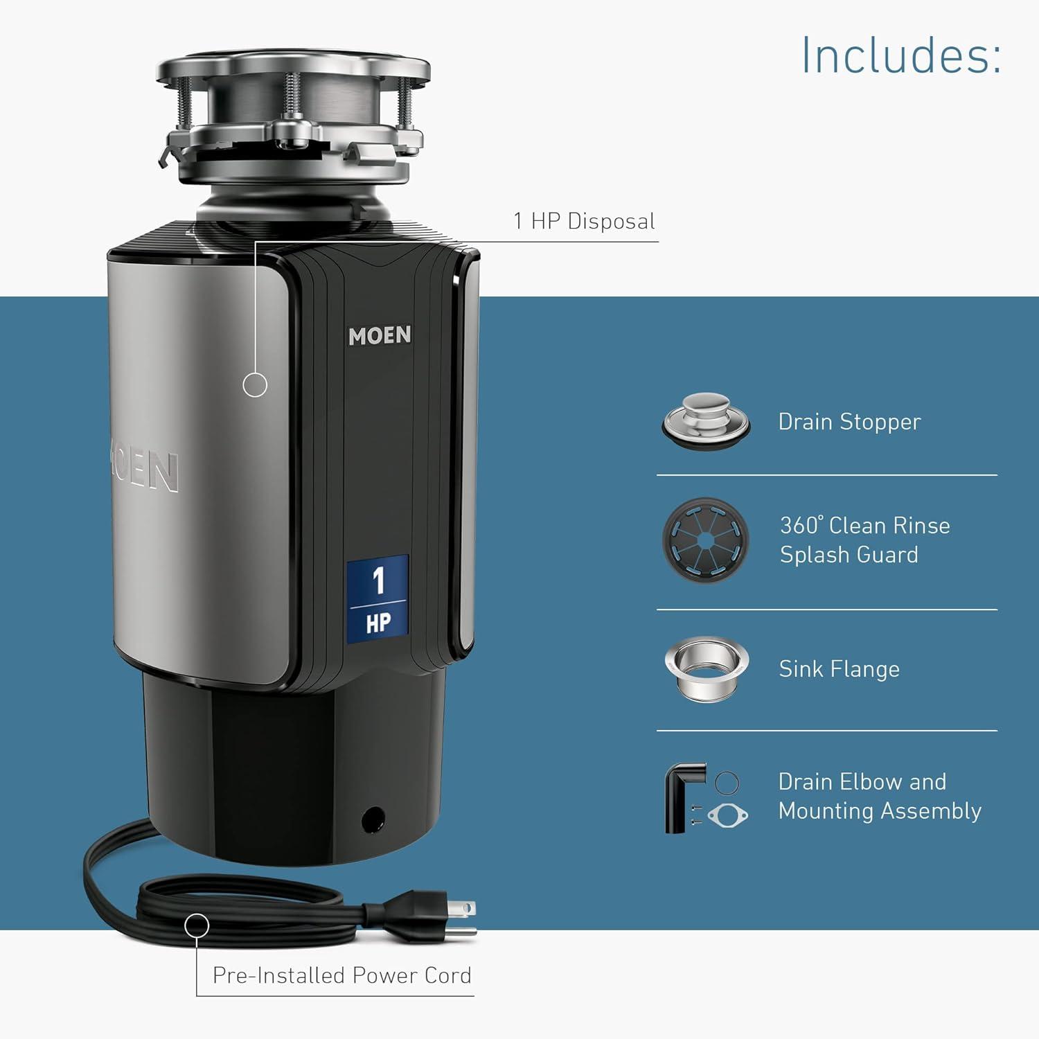 Moen Chef Series 1 HP Continuous Feed Garbage Disposal with Sound Reduction, GX100C