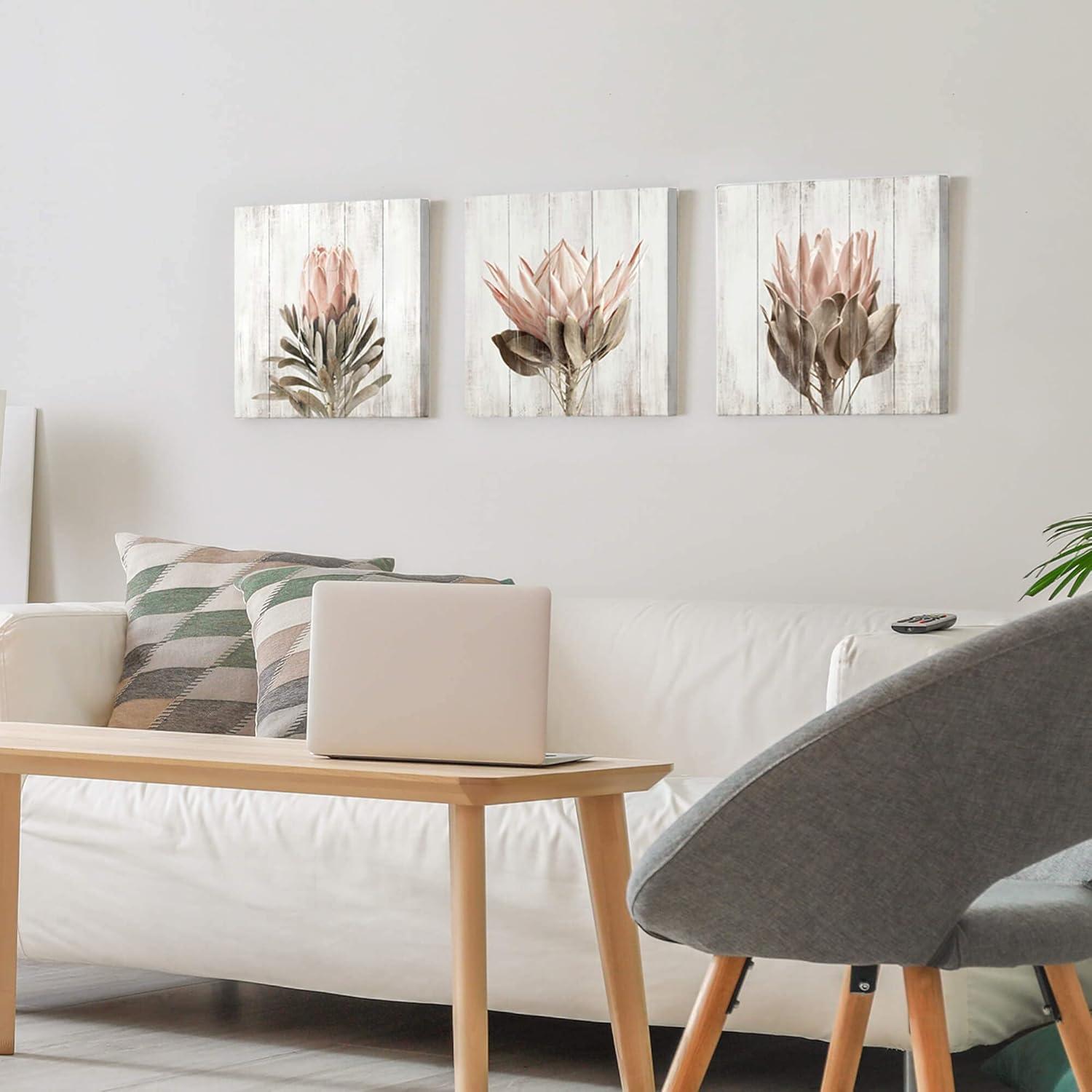 Rustic Pink Floral Abstract Canvas Art Print Set