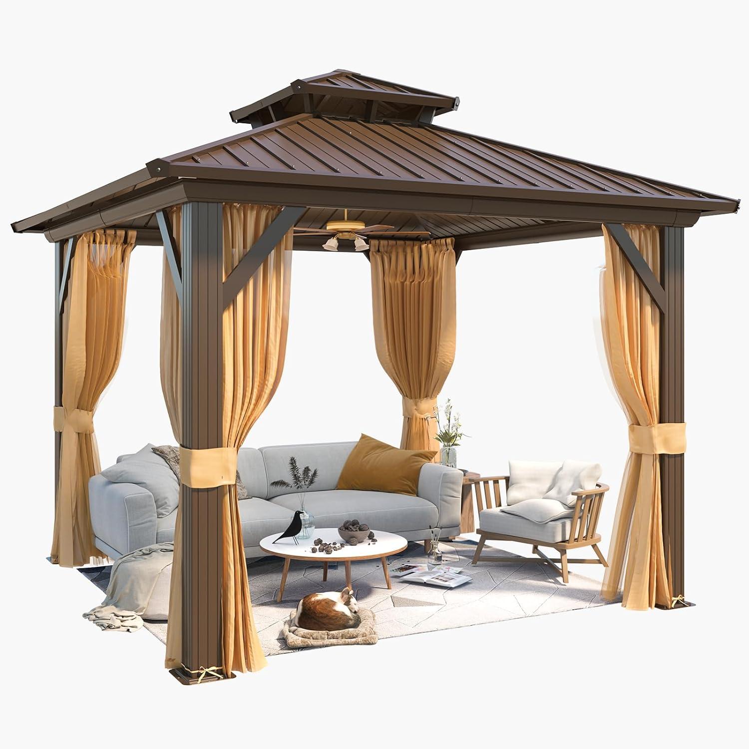 Erommy Hardtop Gazebo with Galvanized Steel Double Roof