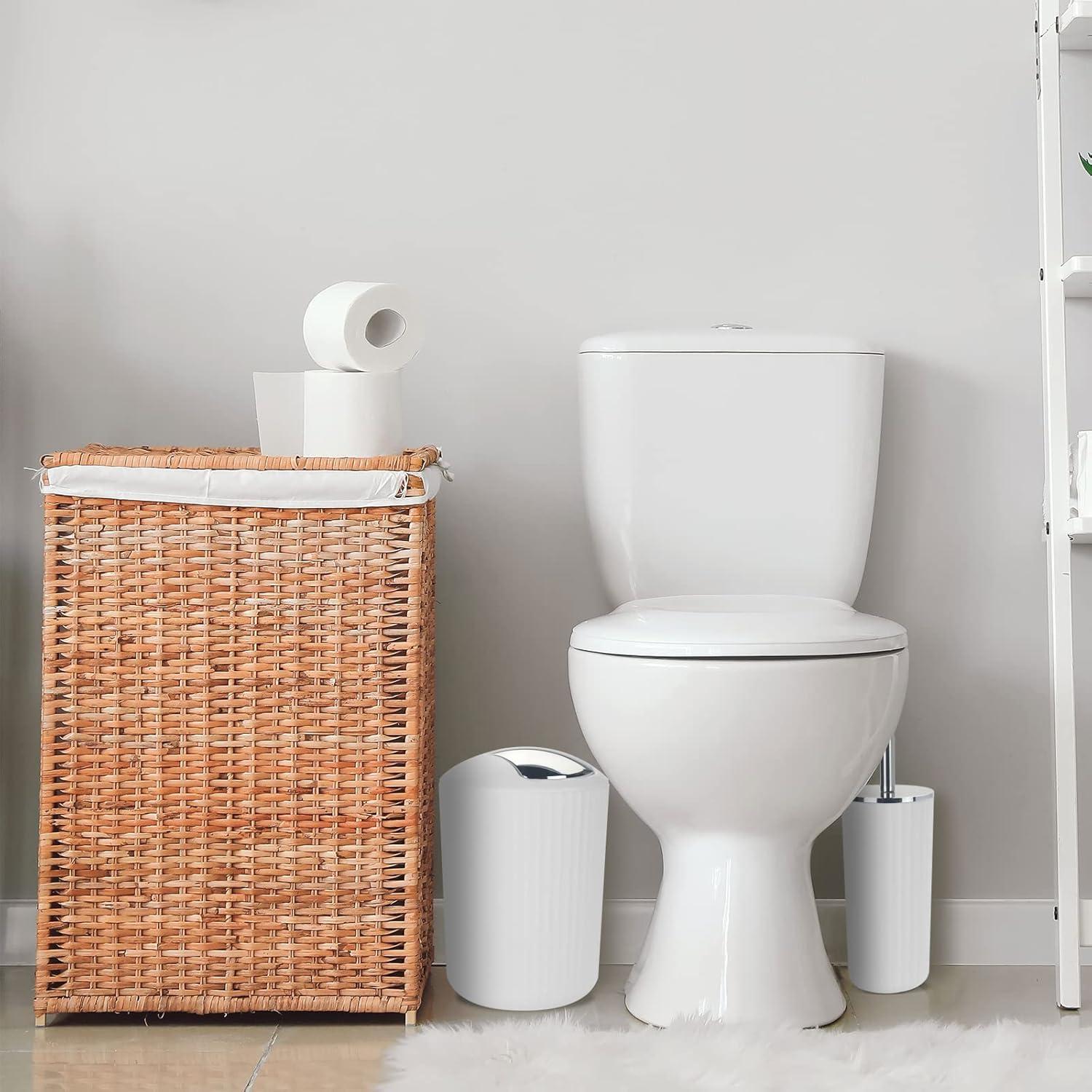 Bathroom Accessory Set - 10 PCS White Bathroom Accessories Sets Complete with Trash Can, Toothbrush Holder, Soap Dispenser, Soap Dish, Toilet Brush & Holder, Vanity Tray, Qtip Holder, Tissue Box Cover