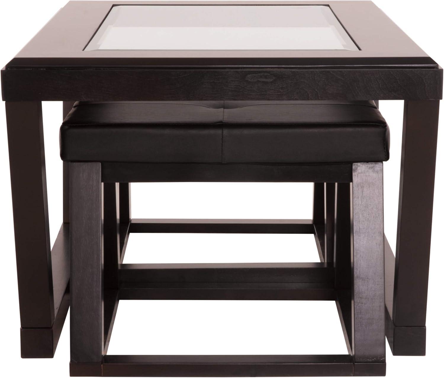 Contemporary Kelton Dark Brown Coffee Table with Nesting Stools