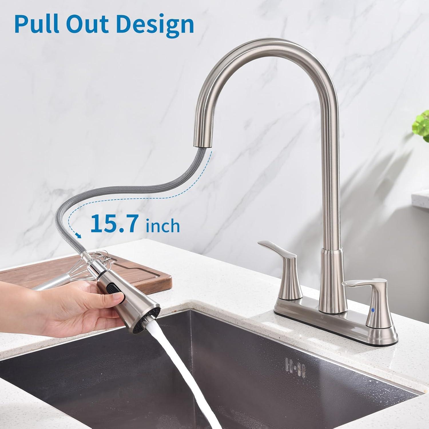 Brushed Nickel Dual Handle Kitchen Faucet with Pull-out Spray