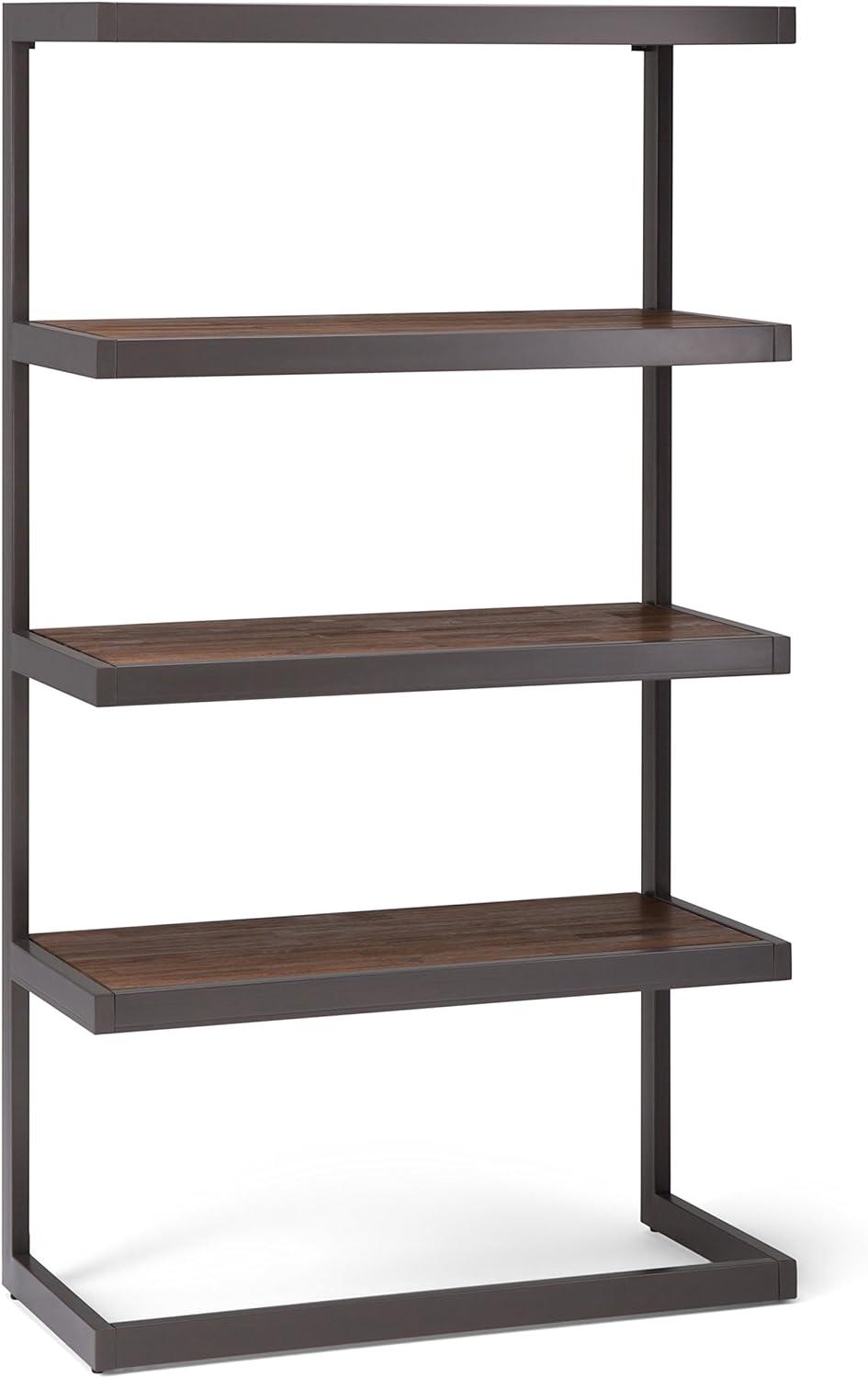 Erina Rustic Natural Aged Brown Solid Acacia and Metal Industrial Bookcase