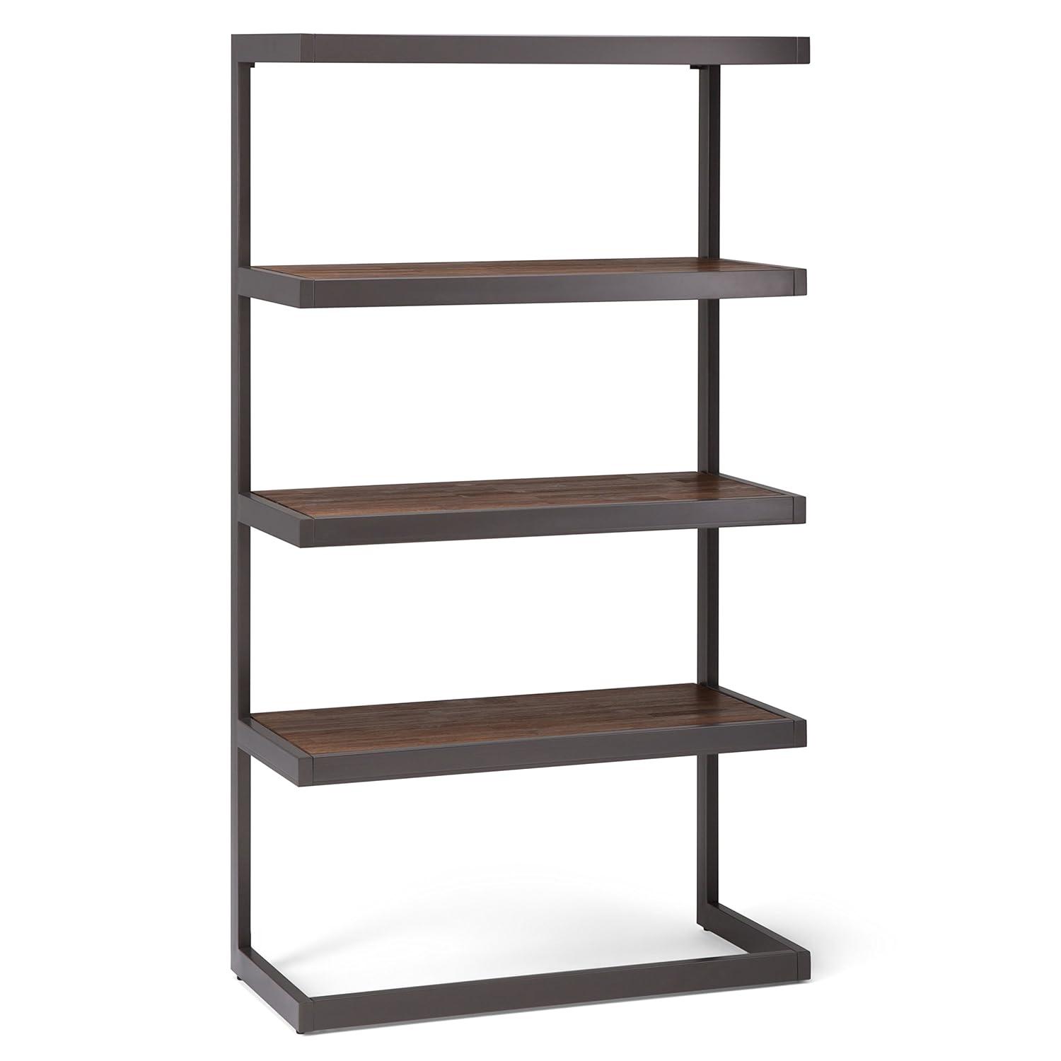 Erina SOLID ACACIA WOOD and Metal 66 inch x 36 inchRectangle Industrial Bookcase in Rustic Natural Aged Brown-Color:Rustic Natural Aged Brown,Material:Metal,Style:Modern Industrial
