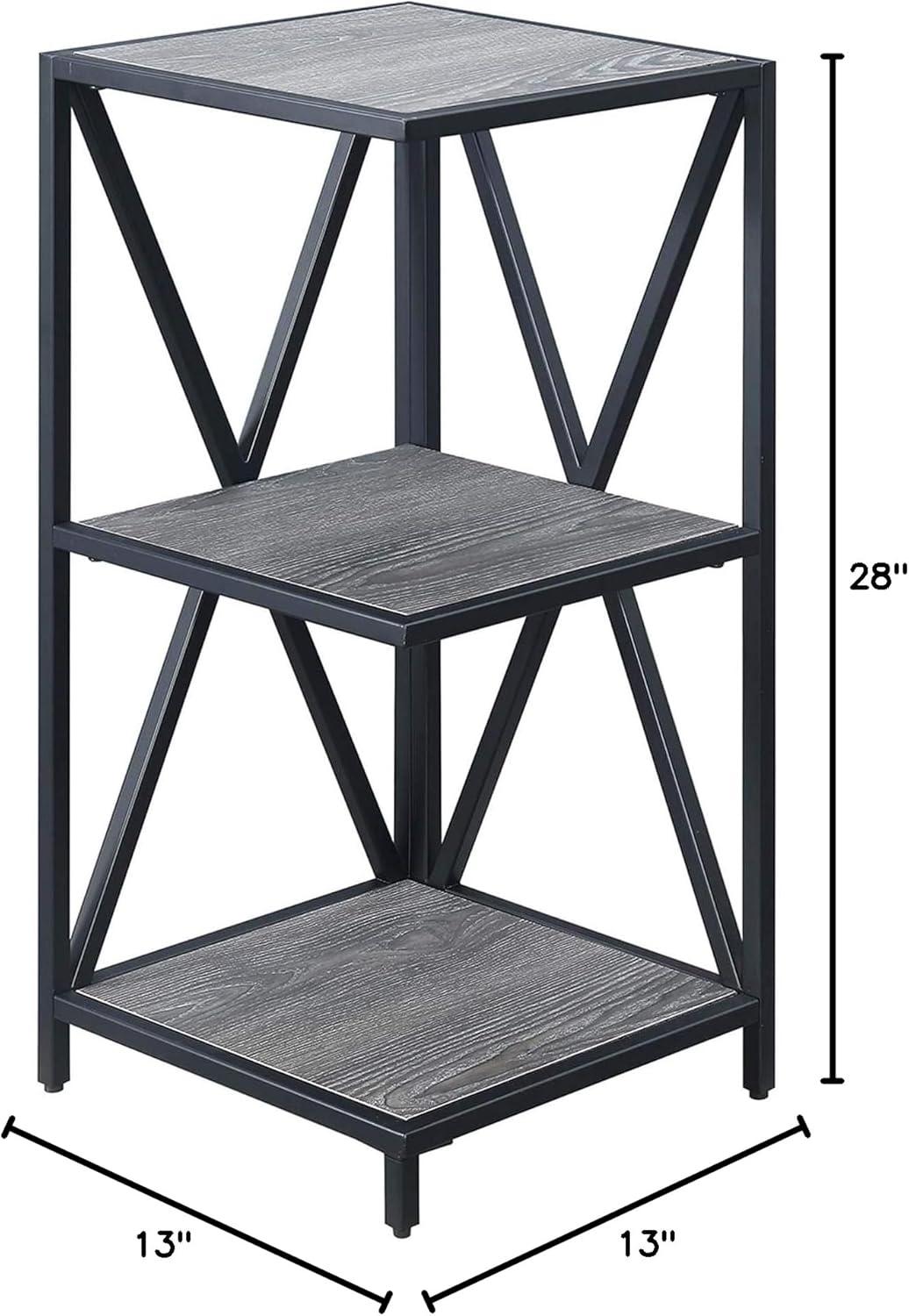 Convenience Concepts Tucson Black Metal Three-Tier Corner Bookcase in Gray Wood