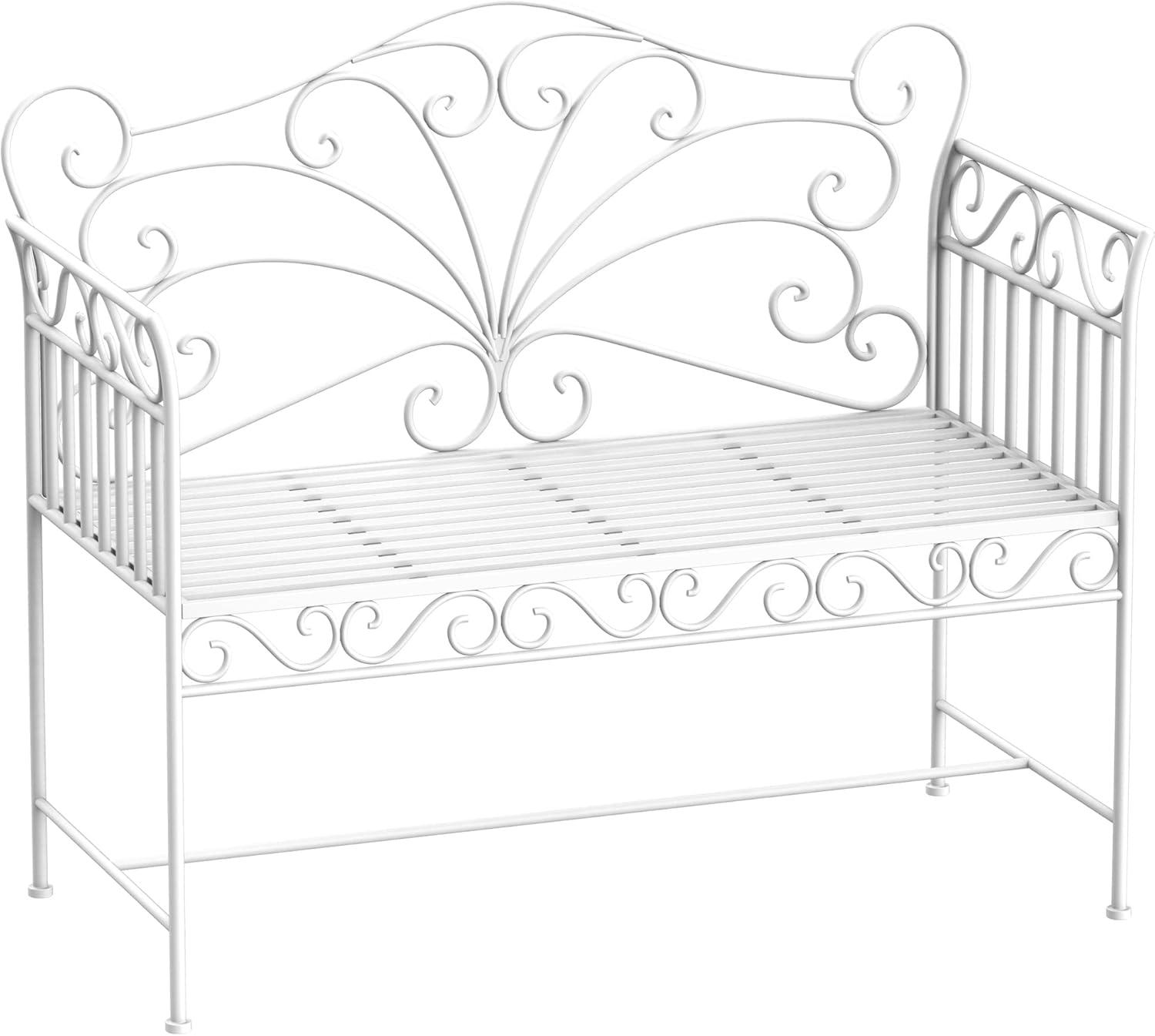 Outsunny 44.75" Antique-Style Outdoor Patio Garden Bench, Metal Loveseat with Ivy Pattern on the Backrest, Cream White