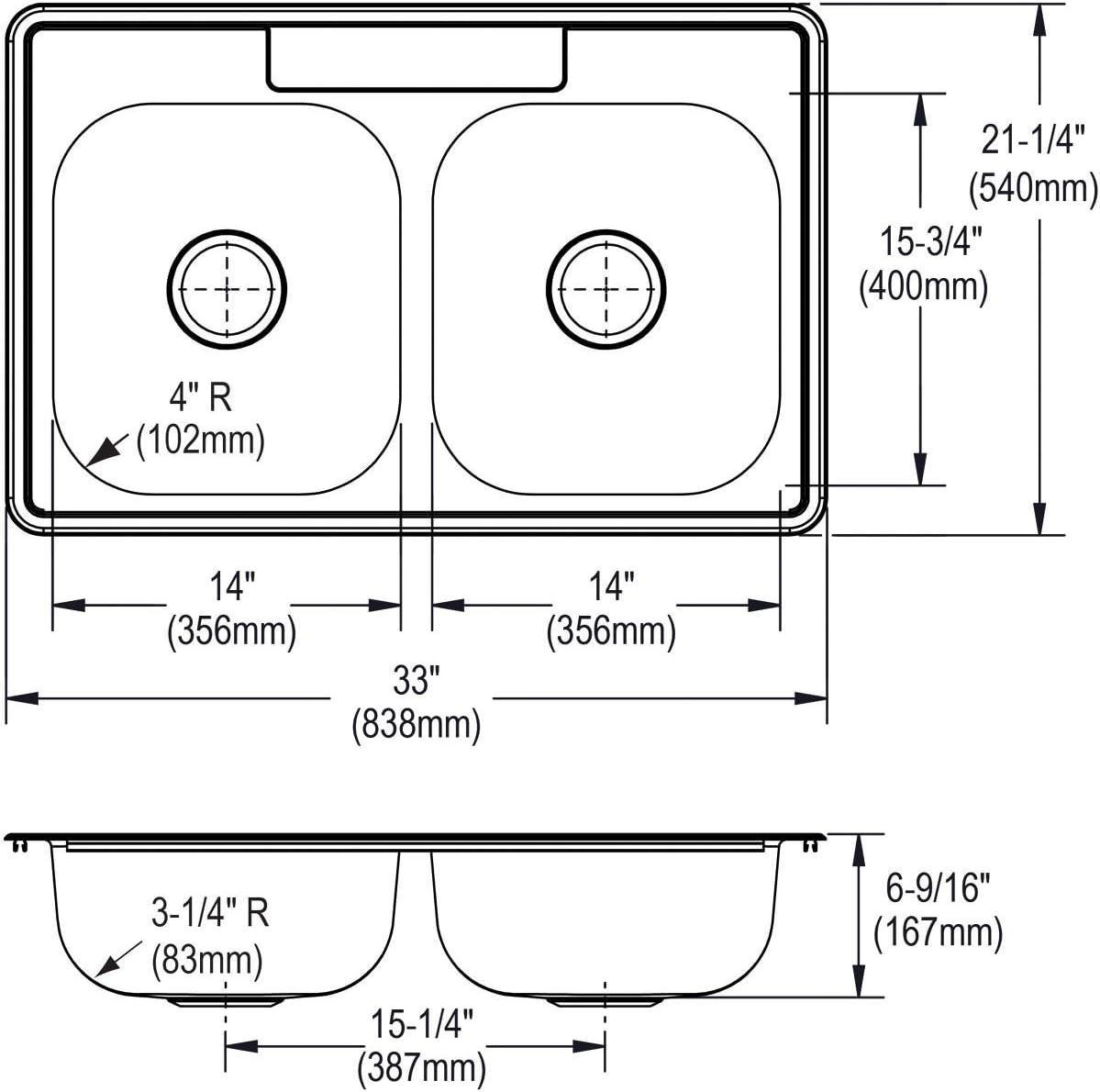 Dayton 33" L x 21" W Double Basin Drop-In Kitchen Sink