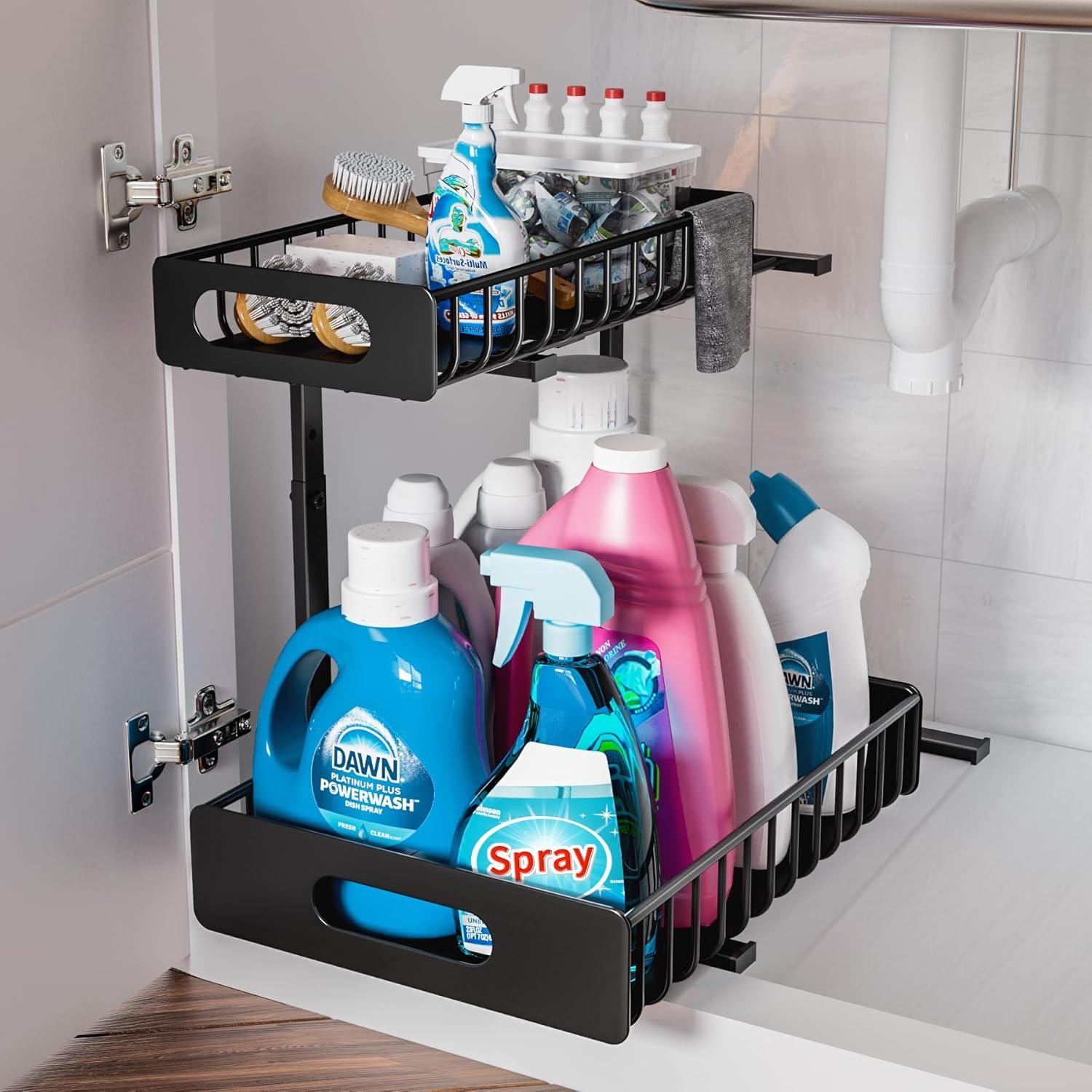 Rebrilliant Under Sink Organizer, 2 Tier Under Sink Organizers And Storage, Metal Slide Out Pull Out Cabinet Organizer ,2 Pack Sliding Drawer Organizer For Kitchen Bathroom Pantry