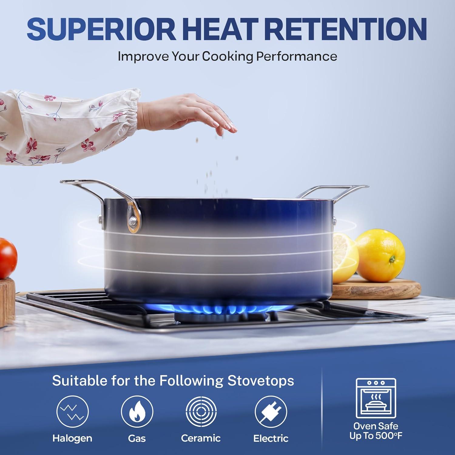 Granitestone Blue 20 Piece Aluminum Non Stick Cookware & Bakeware Set with Ultra Nonstick Surface, Oven & Dishwasher Safe