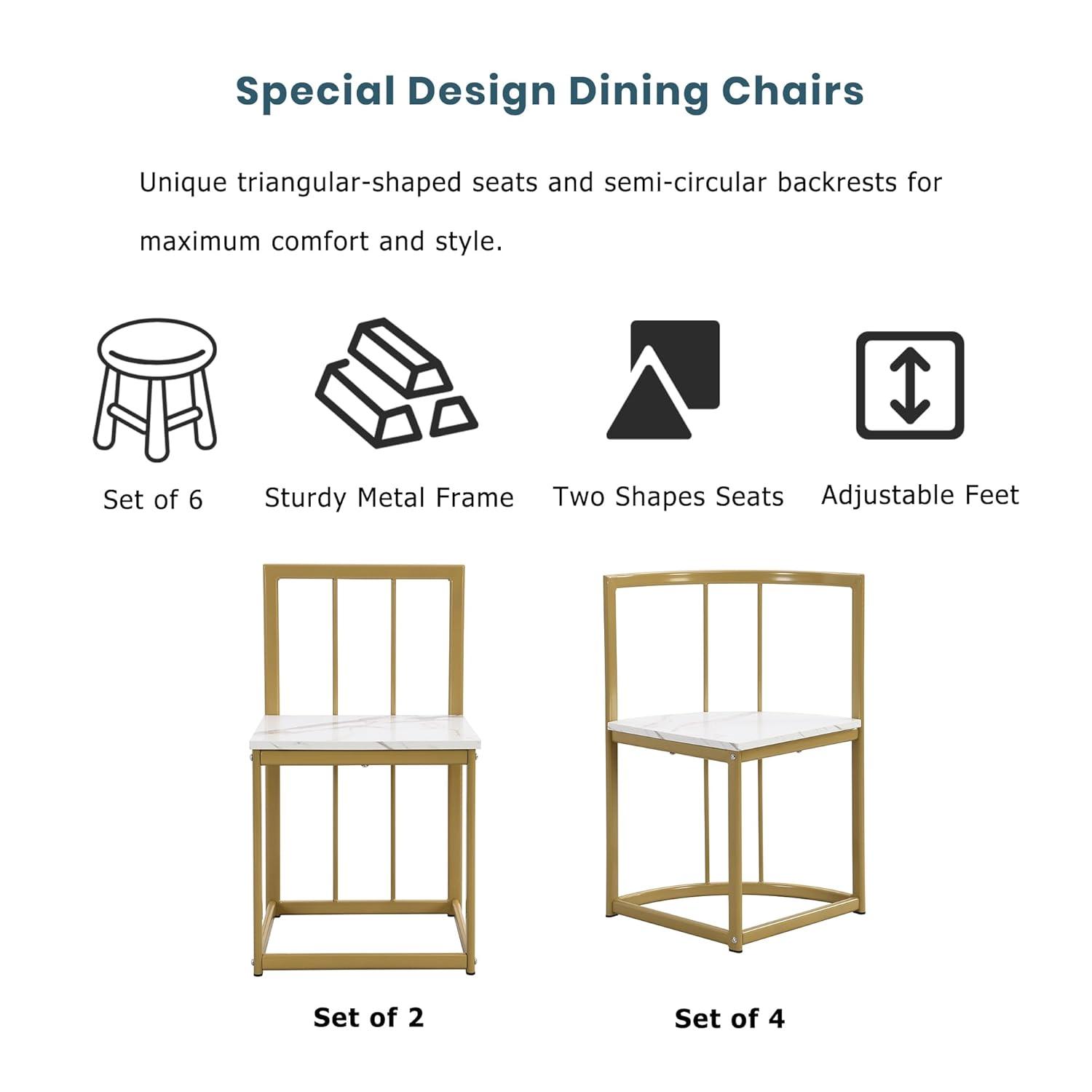 Metal 7 Piece Kitchen Dining Table Set with Chairs for Saving Space Metal Dining Room Table Set for 6 Persons, Golden White