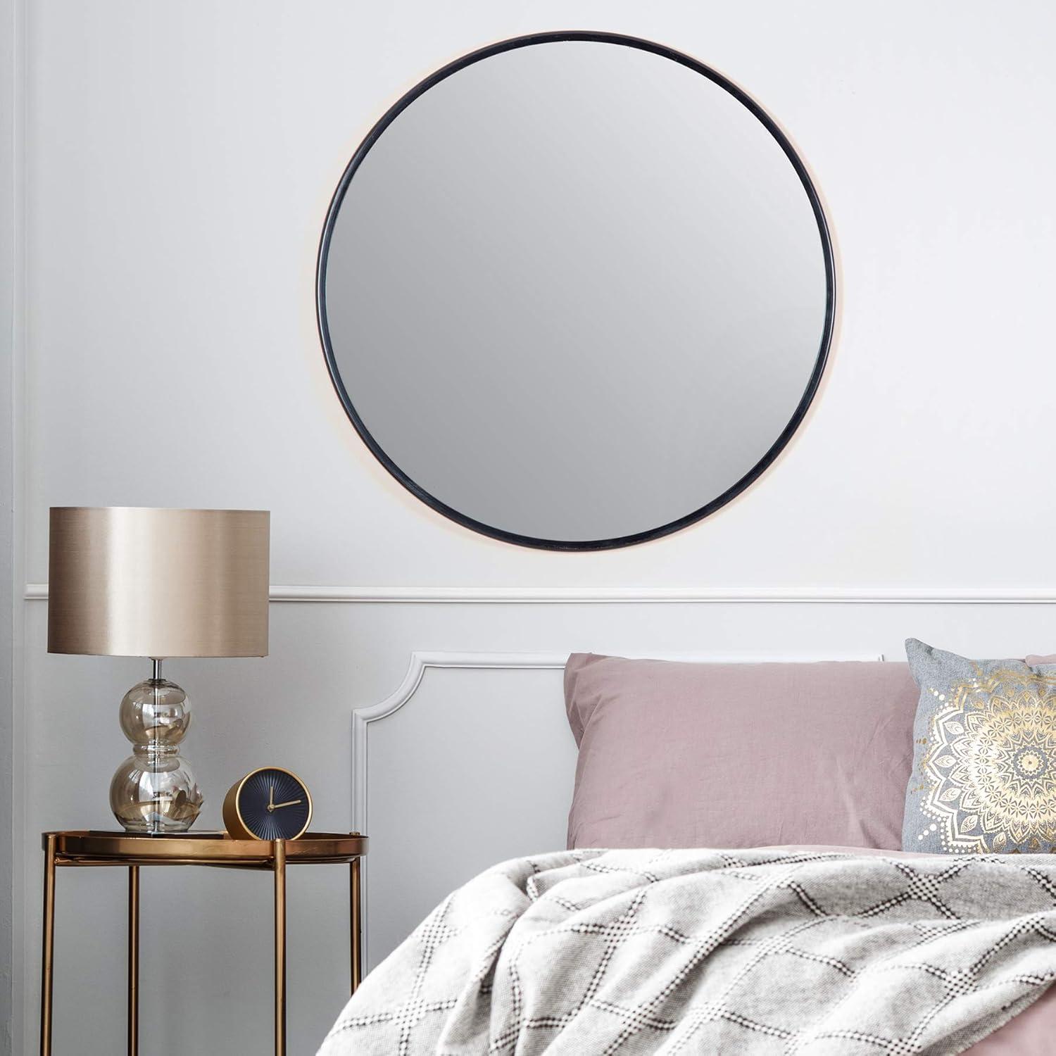 Adelina Modern Black Metal Framed 30" Round Wall Mirror