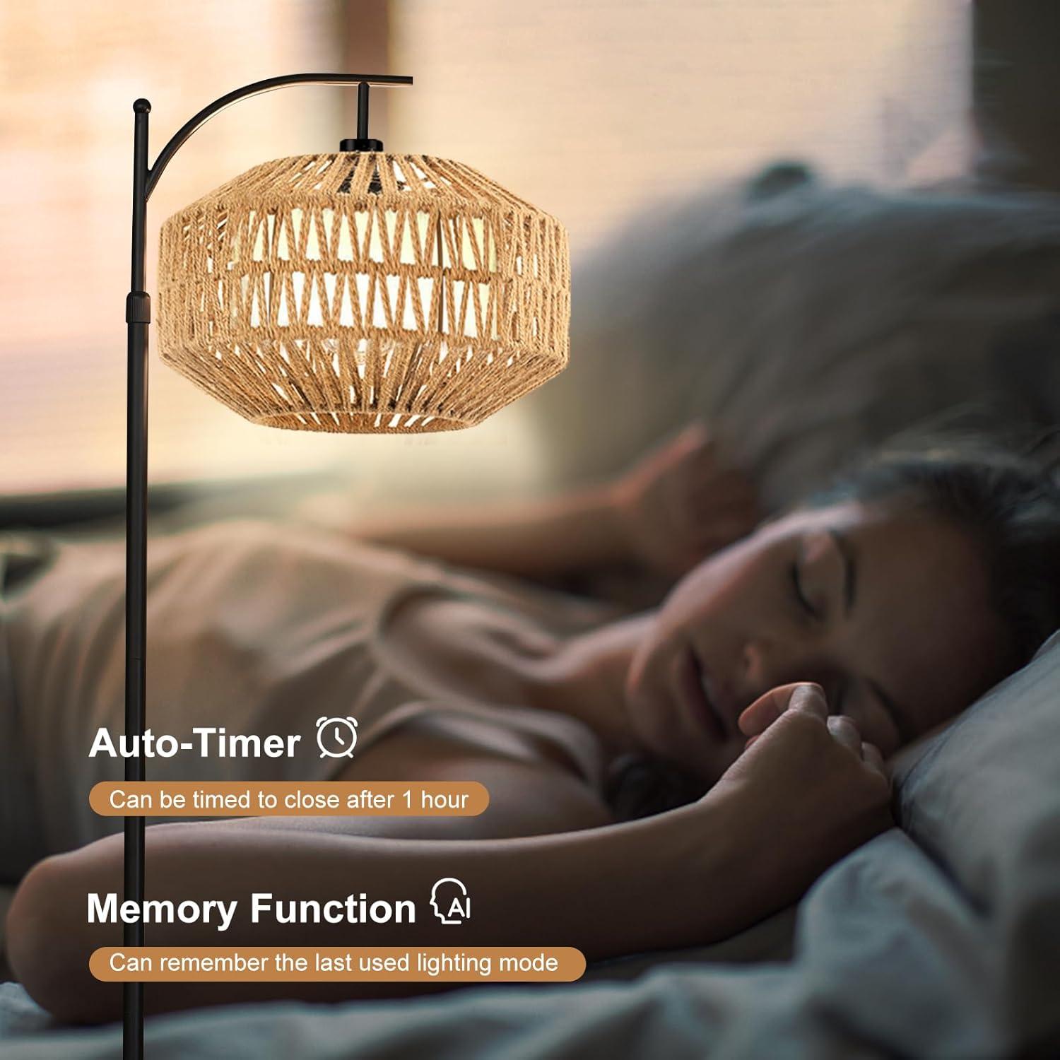 Bay Isle Home™ Boho 72'' Rattan Floor Lamp With 3 Color Temps, 360° Rotatable Modern Farmhouse Design For Bedroom/Living Room/Office