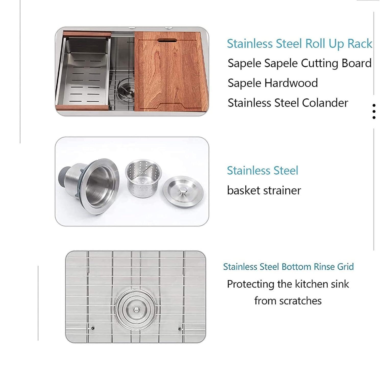 30" L x 22" W Workstation Farm Kitchen Sink Stainless Steel Single Bowl Apron Front Kitchen Sink