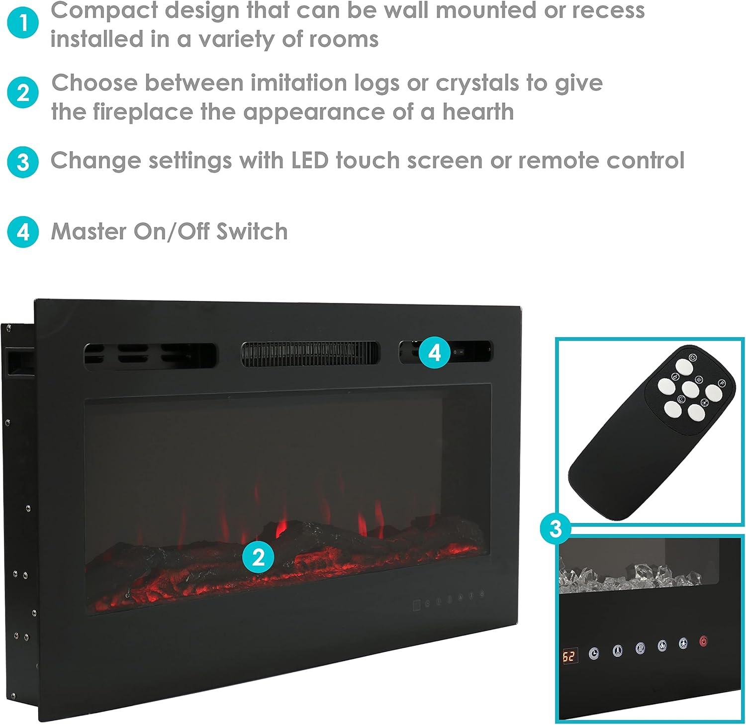 Sunnydaze 40-in Modern Flame Wall-Mounted or Recessed Indoor Electric Fireplace with LED Lights - Black Finish