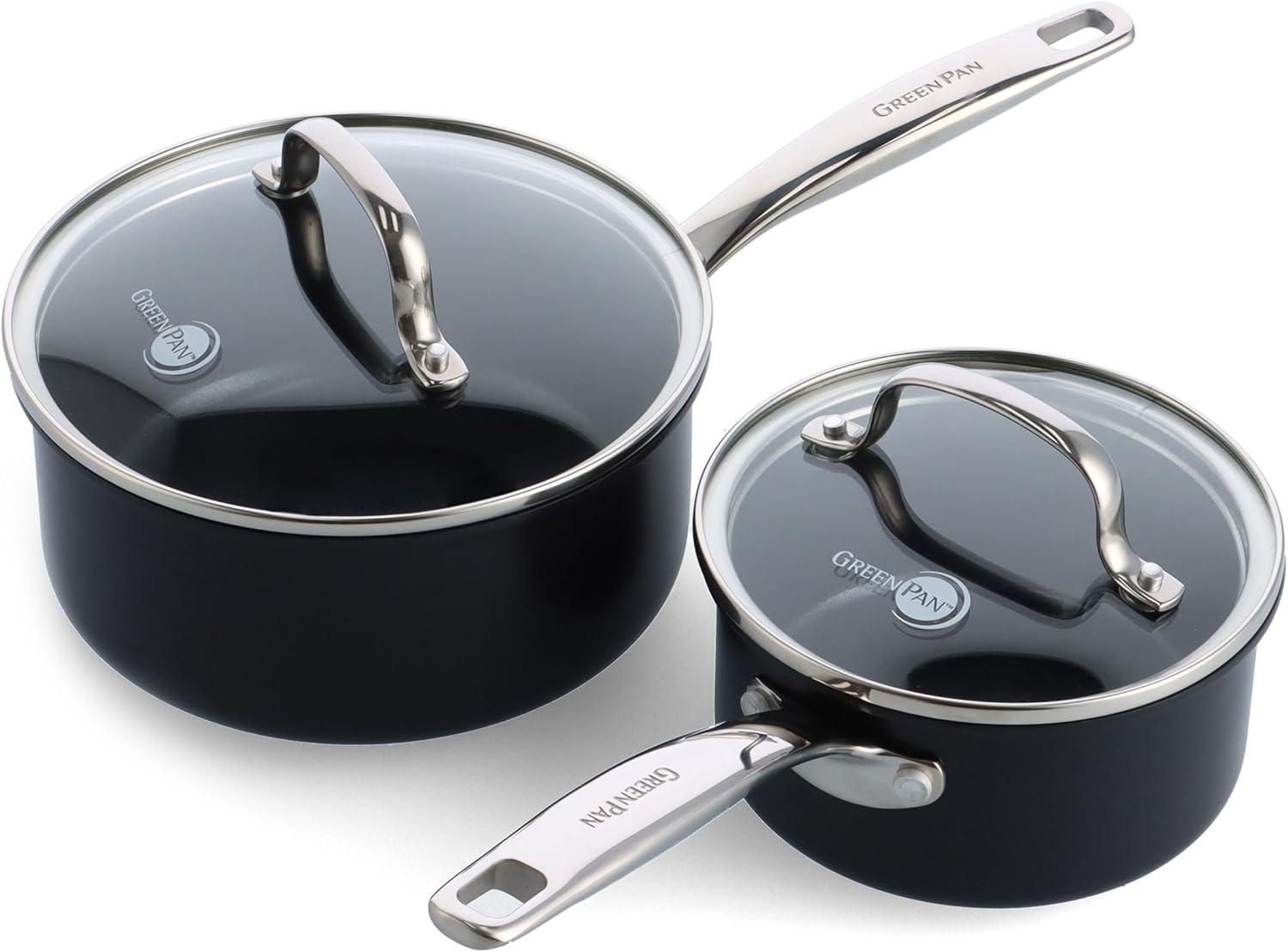 GreenPan Chatham Black Healthy Ceramic Nonstick, 1qt and 2qt Saucepan Set