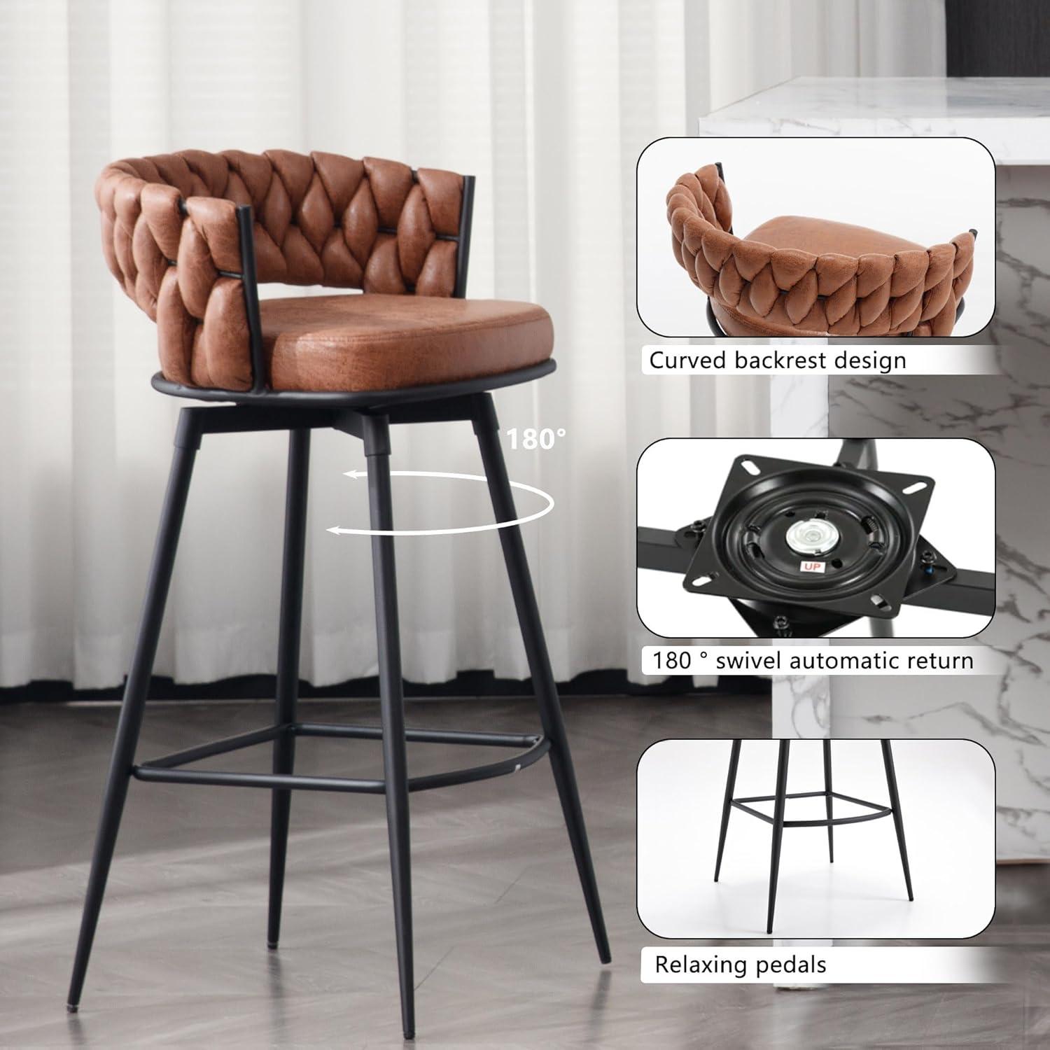 Upholstered Suede Fabric  360° Swivel High Bar Stool