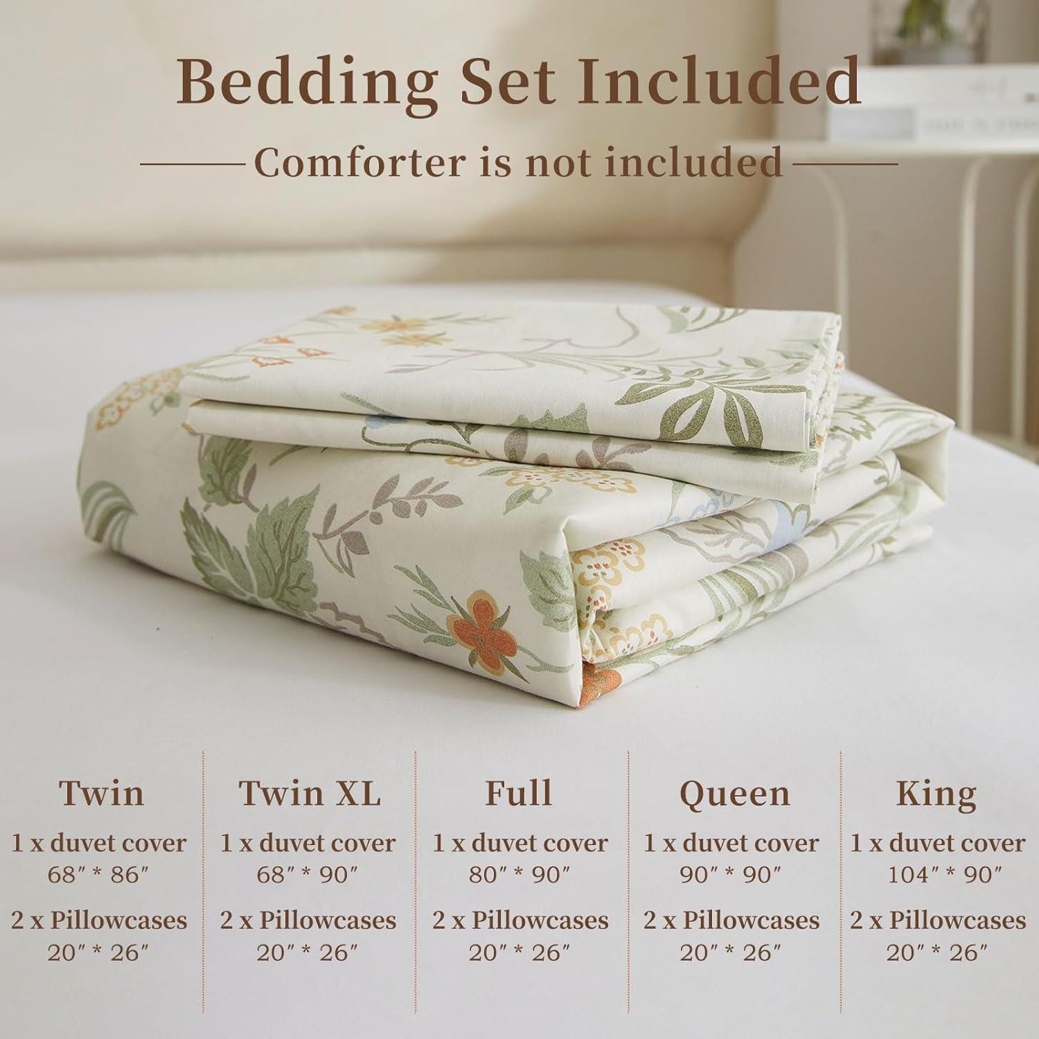 King White Cotton Botanical Floral Duvet Cover Set