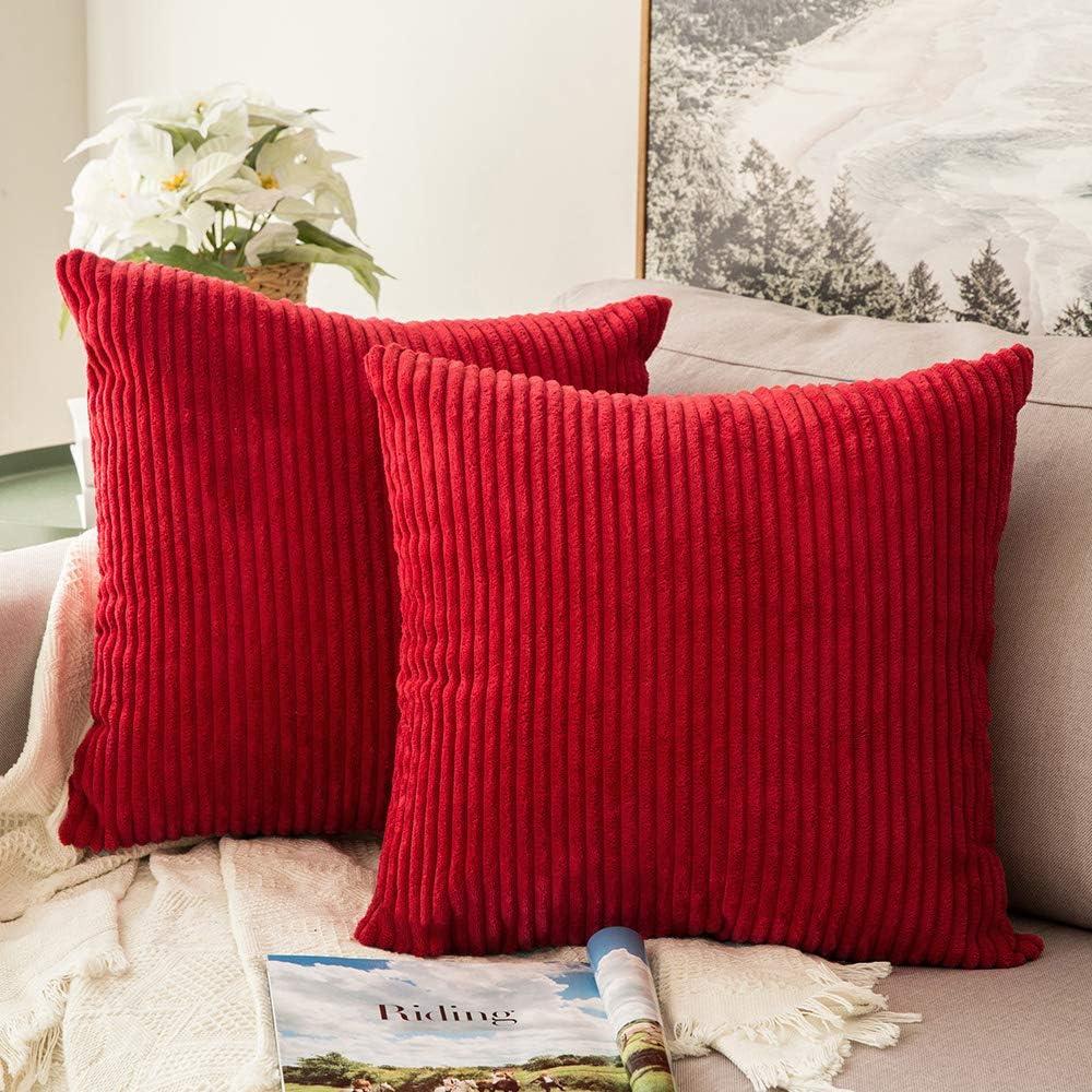 MIULEE Decorative Throw Pillow Covers Pack of 2 Corduroy Soft Soild Pillow Cases Square Pillowcases for Cushion Couch Sofa Bedroom Living Room 20 x 20 Inch Red