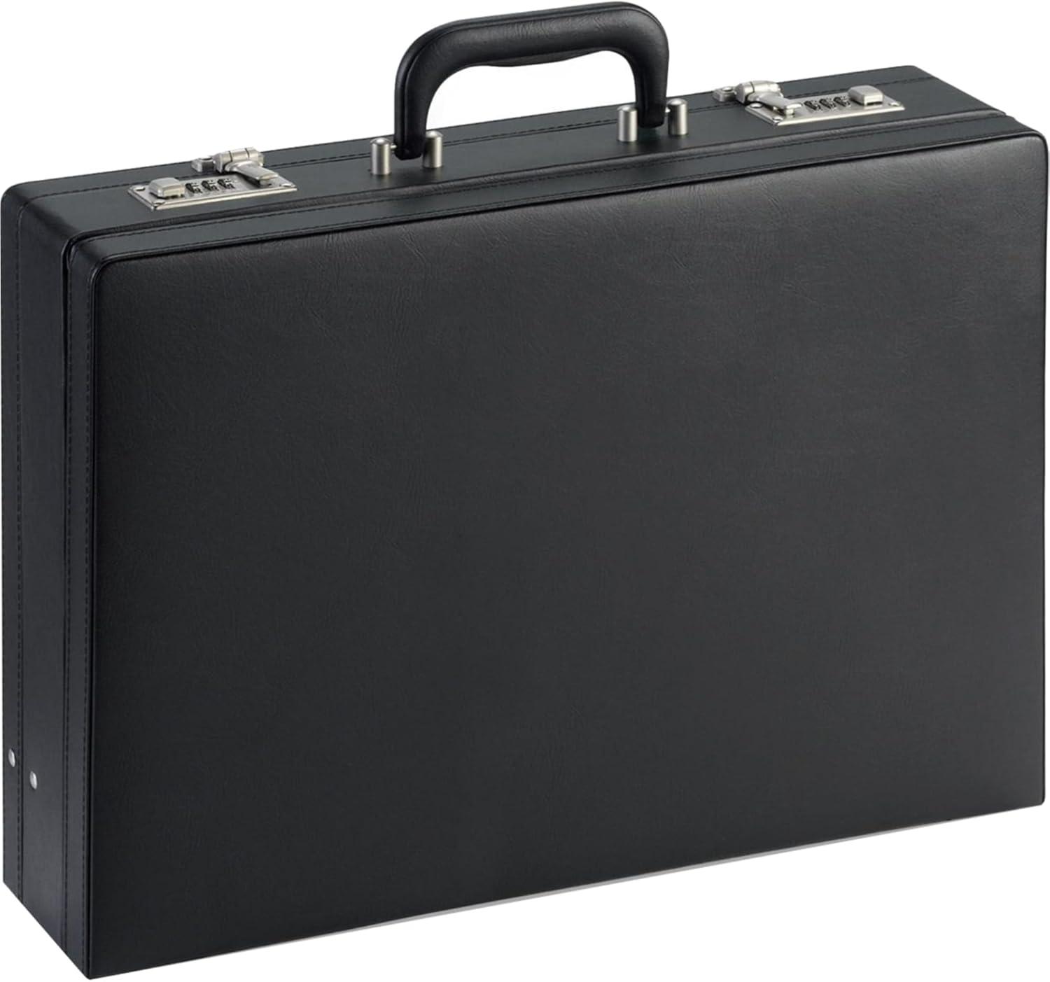 Expandable Black Vinyl Attache Case with Dual Locks - 17.5'' W