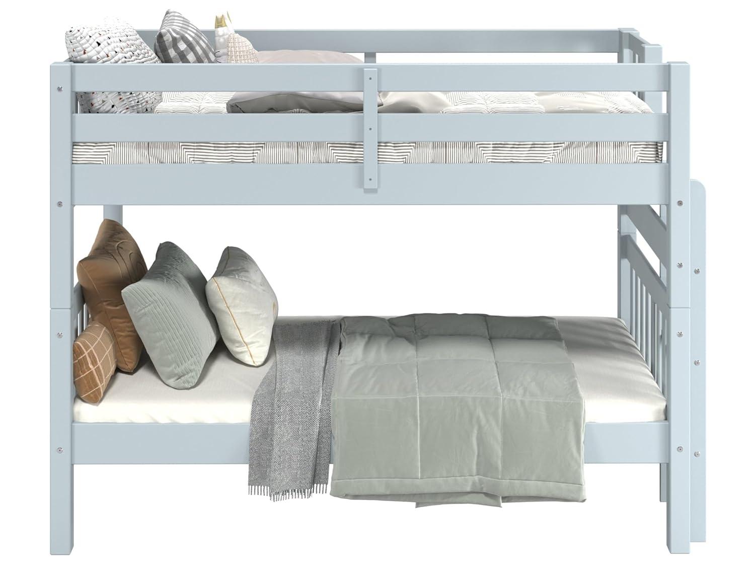 Bedz King Bunk Beds Twin over Twin Mission Style with End Ladder, Breezy Blue