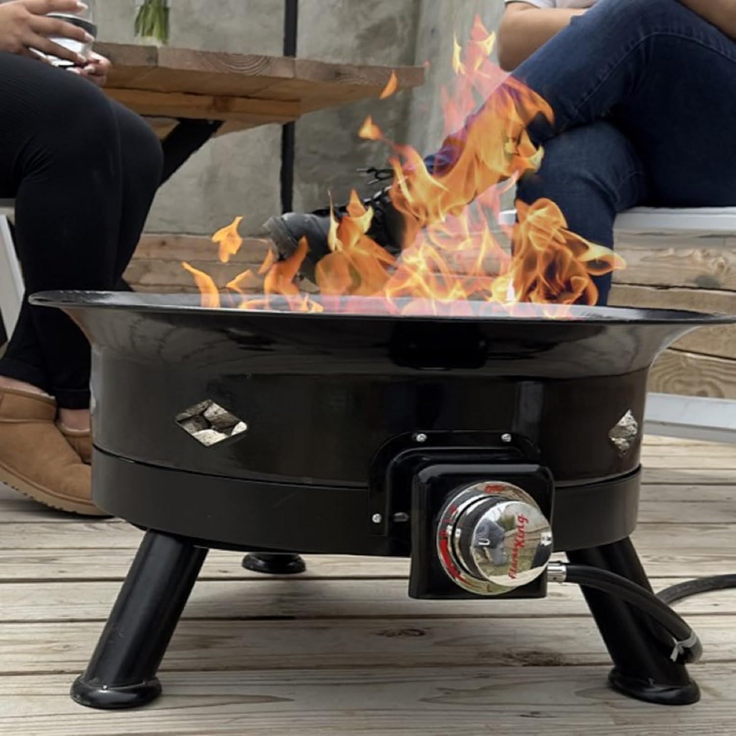 24-Inch Black Portable Gas Fire Pit with Lava Rocks