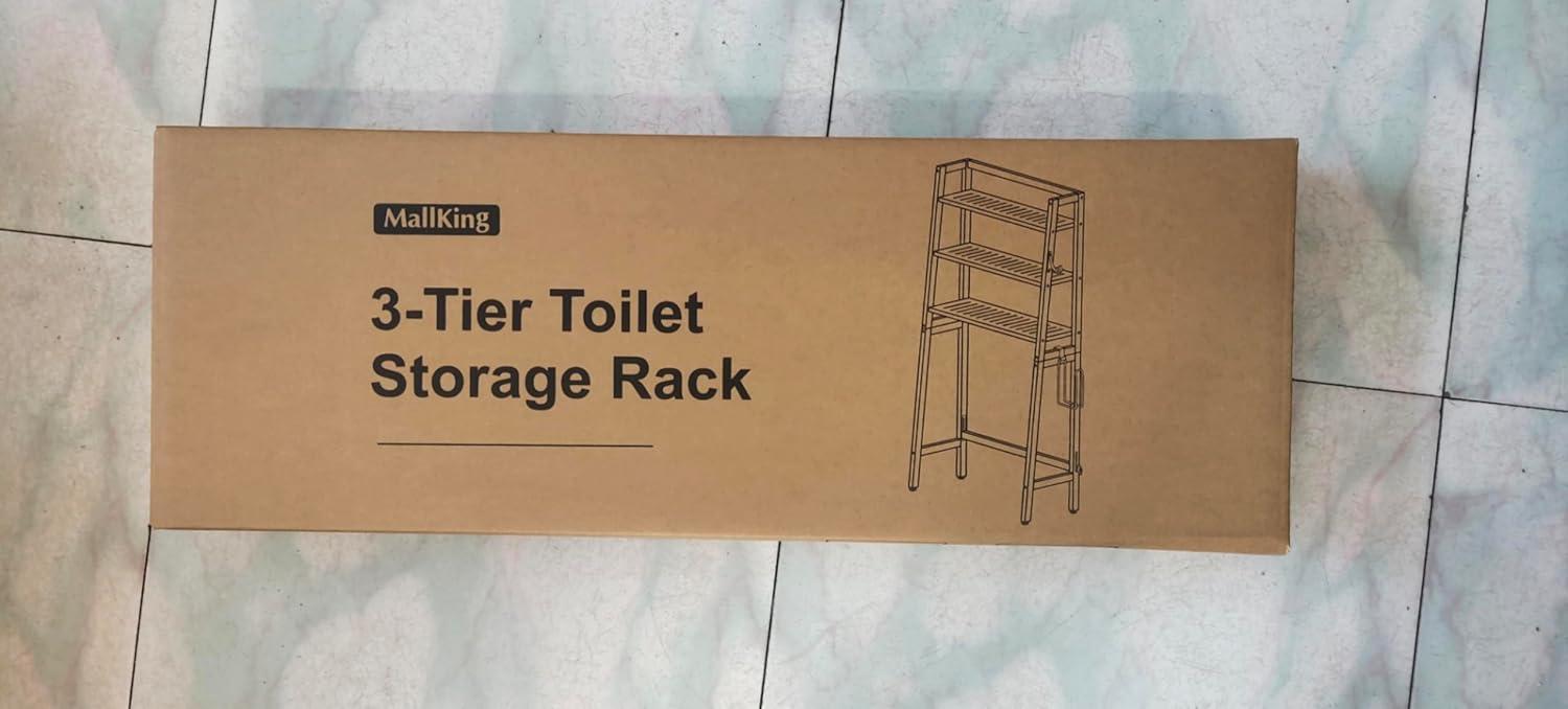 Over The Toilet Storage, Wooden 3-Tier Over-The-Toilet Rack Bathroom Space Saver Organizer, Freestanding Above Toilet Stand with Toilet Paper Holder and Towel Hook(White)