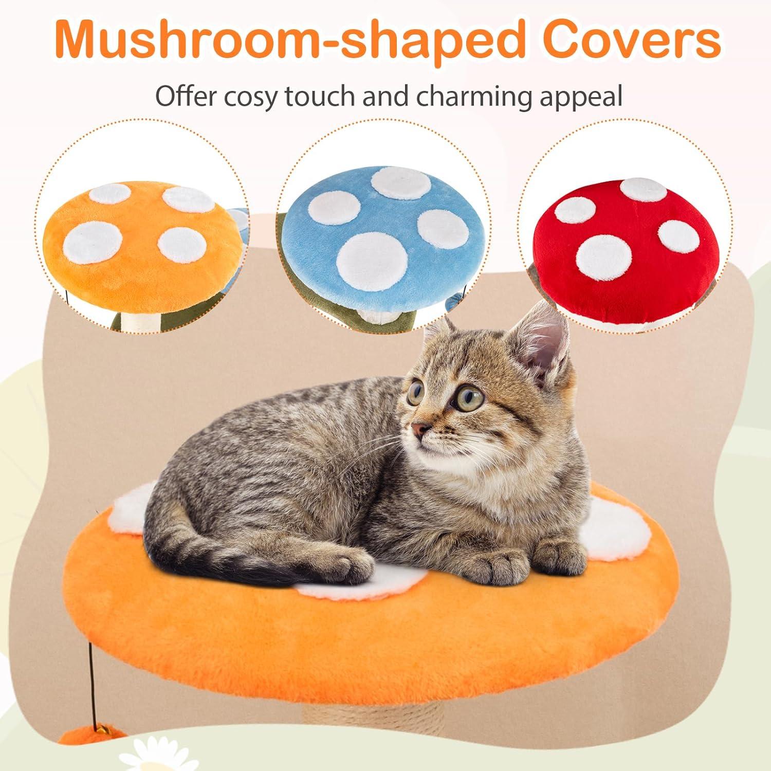 Tangkula Cute Mushroom Cat Tree 35" Tall Cat Tower w/ Sisal Scratching Posts Cat Condo